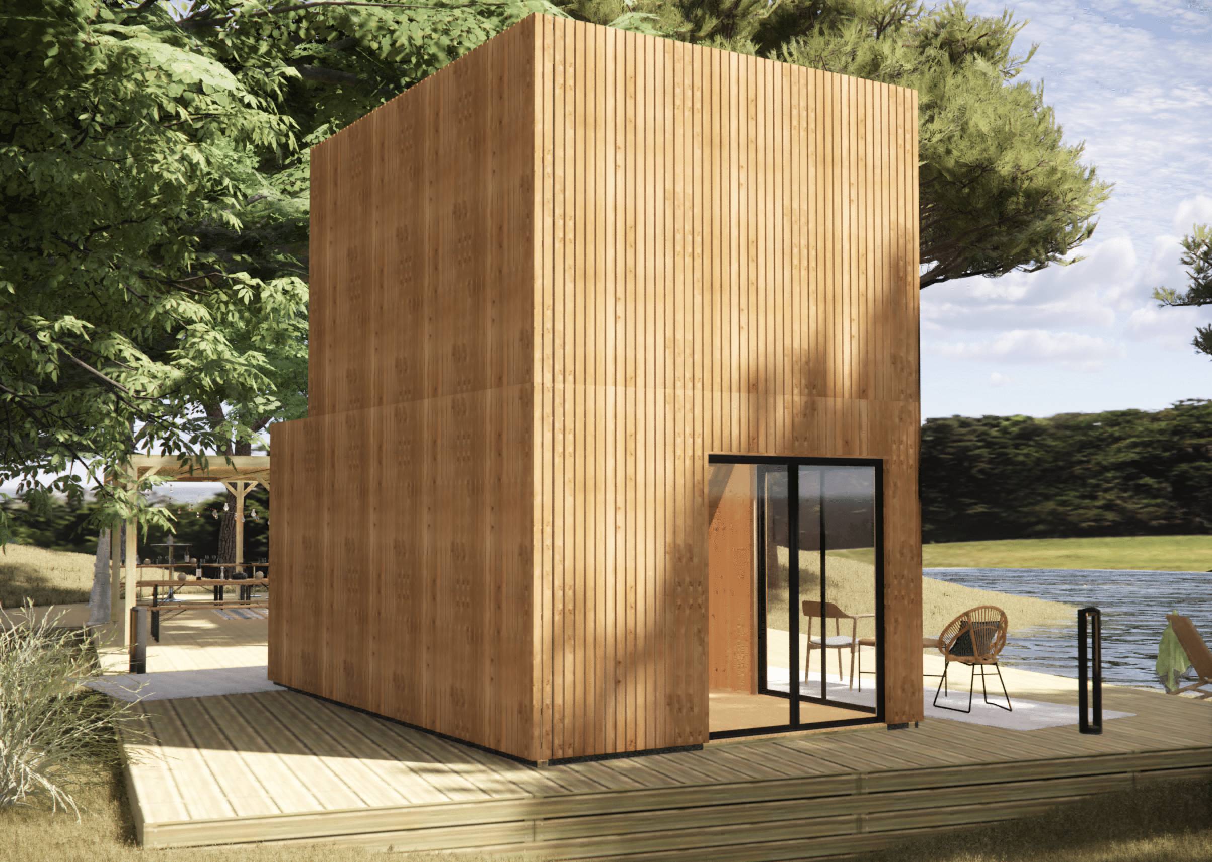 Bureau de jardin 4 saisons en bois 5,5 x 3,5 x 2,7 m / isolation RE2020 avec plancher isolé avec mezzanine et terrasse - Image 10