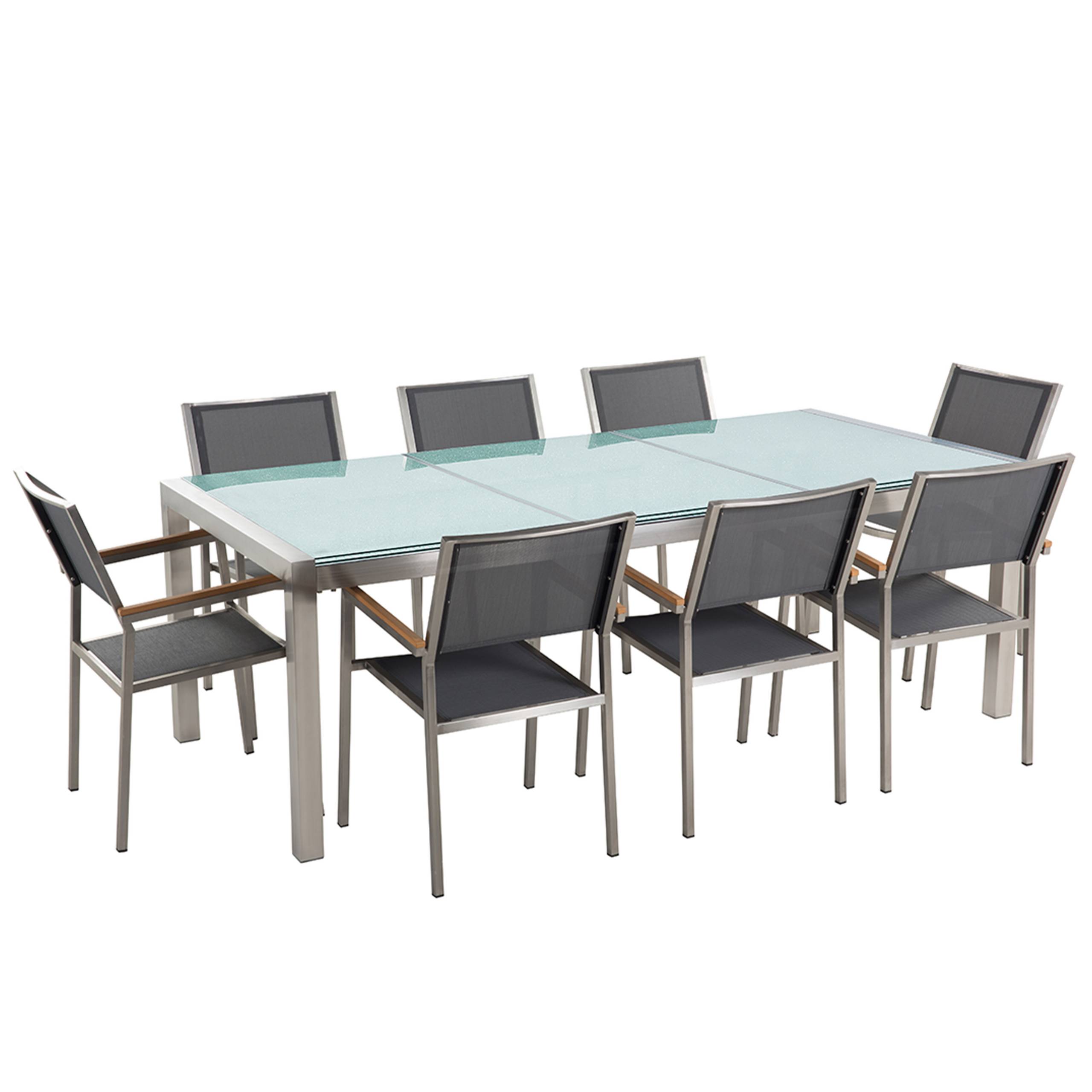 Beliani - Set de salle à manger, 8 Personnes Verre de sécurité Transparent/gris GROSSETO - Beliani - Image 2