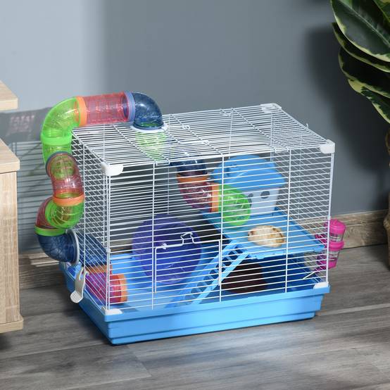 Cage rongeur hamster métal 2 niveaux tunnel accessoires inclus bleu 46x30x37cm - ComfortXL Outdoor Living - Image 3