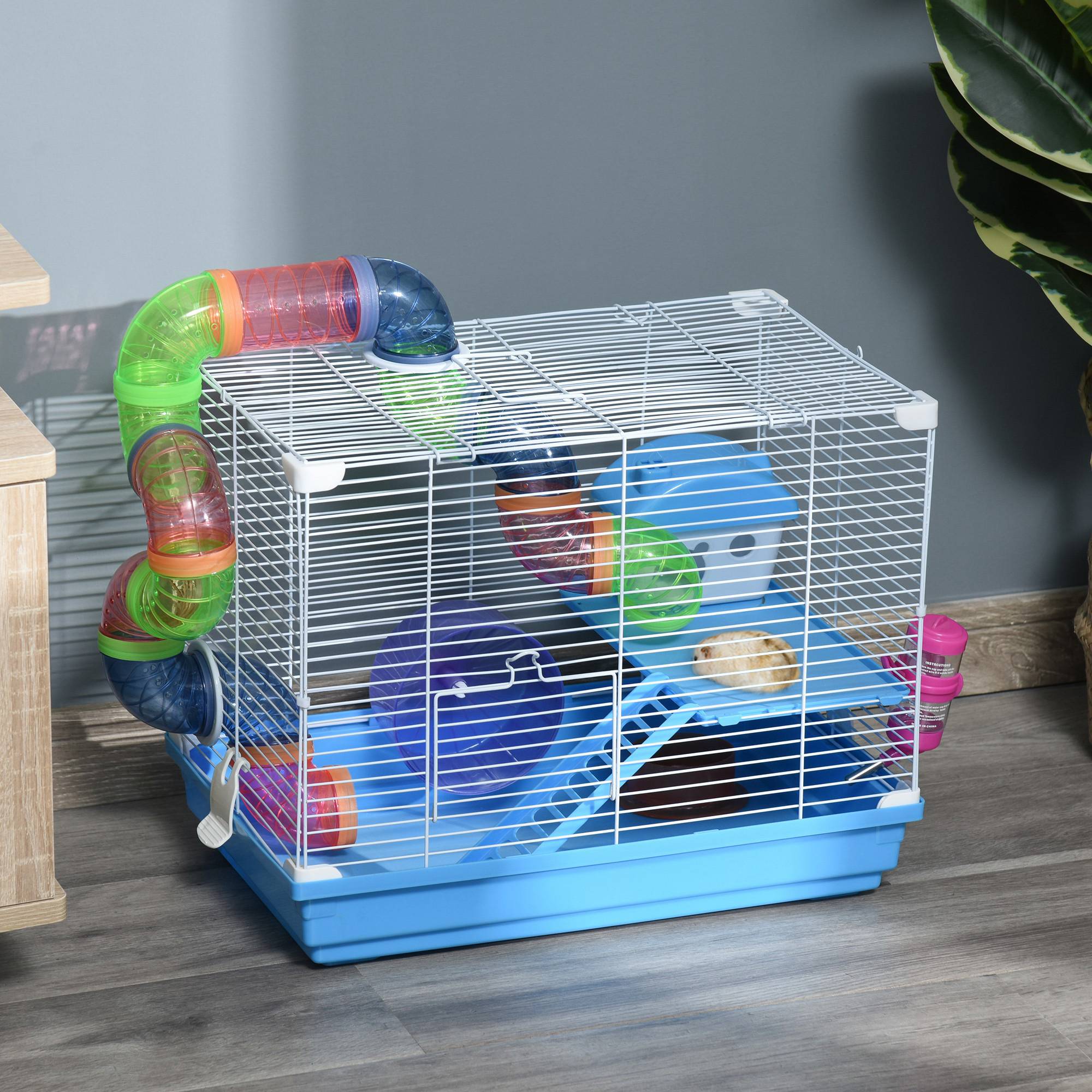 Cage rongeur hamster métal 2 niveaux tunnel accessoires inclus bleu 46x30x37cm - ComfortXL Outdoor Living - Image 3