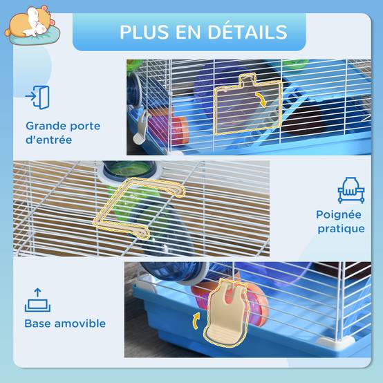 Cage rongeur hamster métal 2 niveaux tunnel accessoires inclus bleu 46x30x37cm - ComfortXL Outdoor Living - Image 8