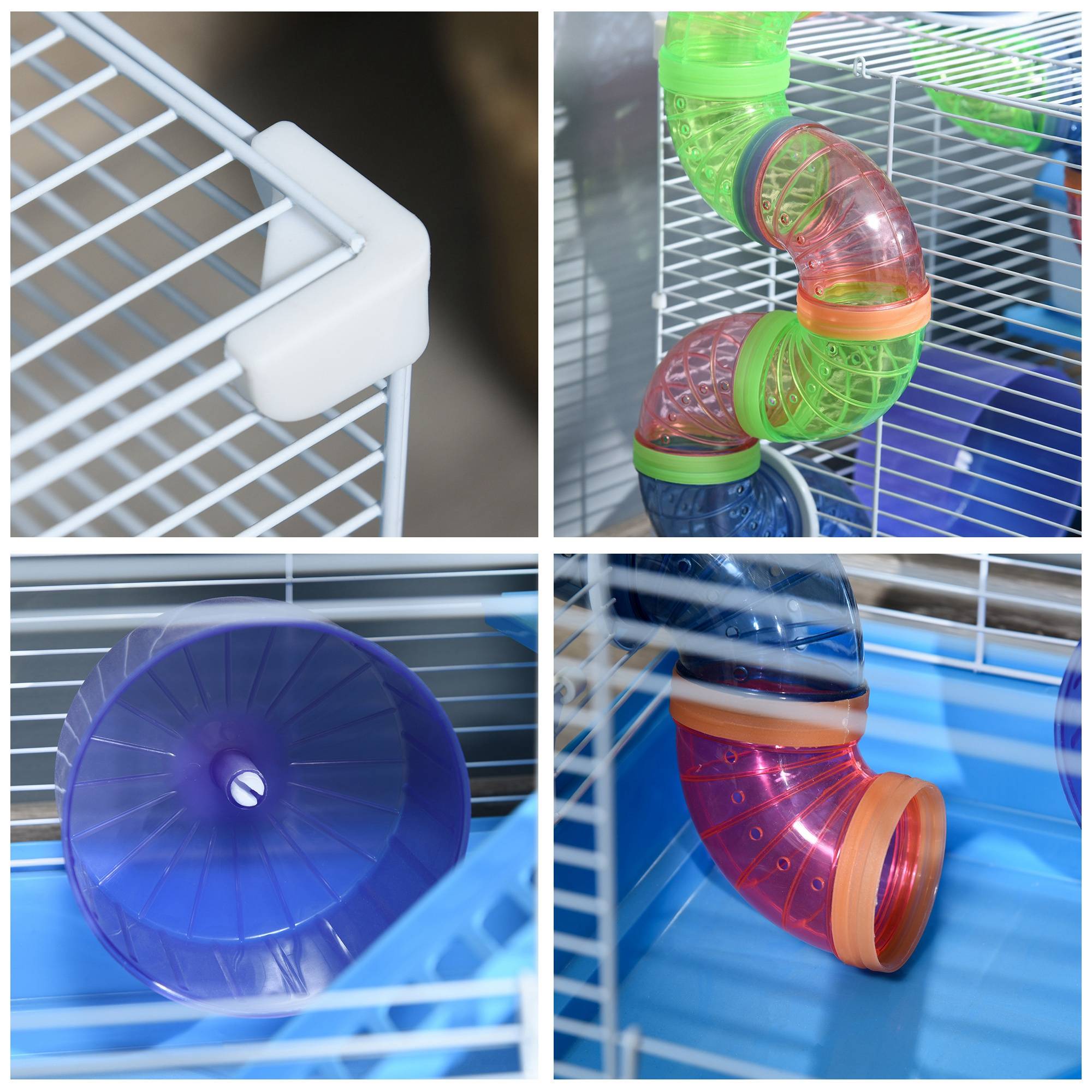Cage rongeur hamster métal 2 niveaux tunnel accessoires inclus bleu 46x30x37cm - ComfortXL Outdoor Living - Image 10