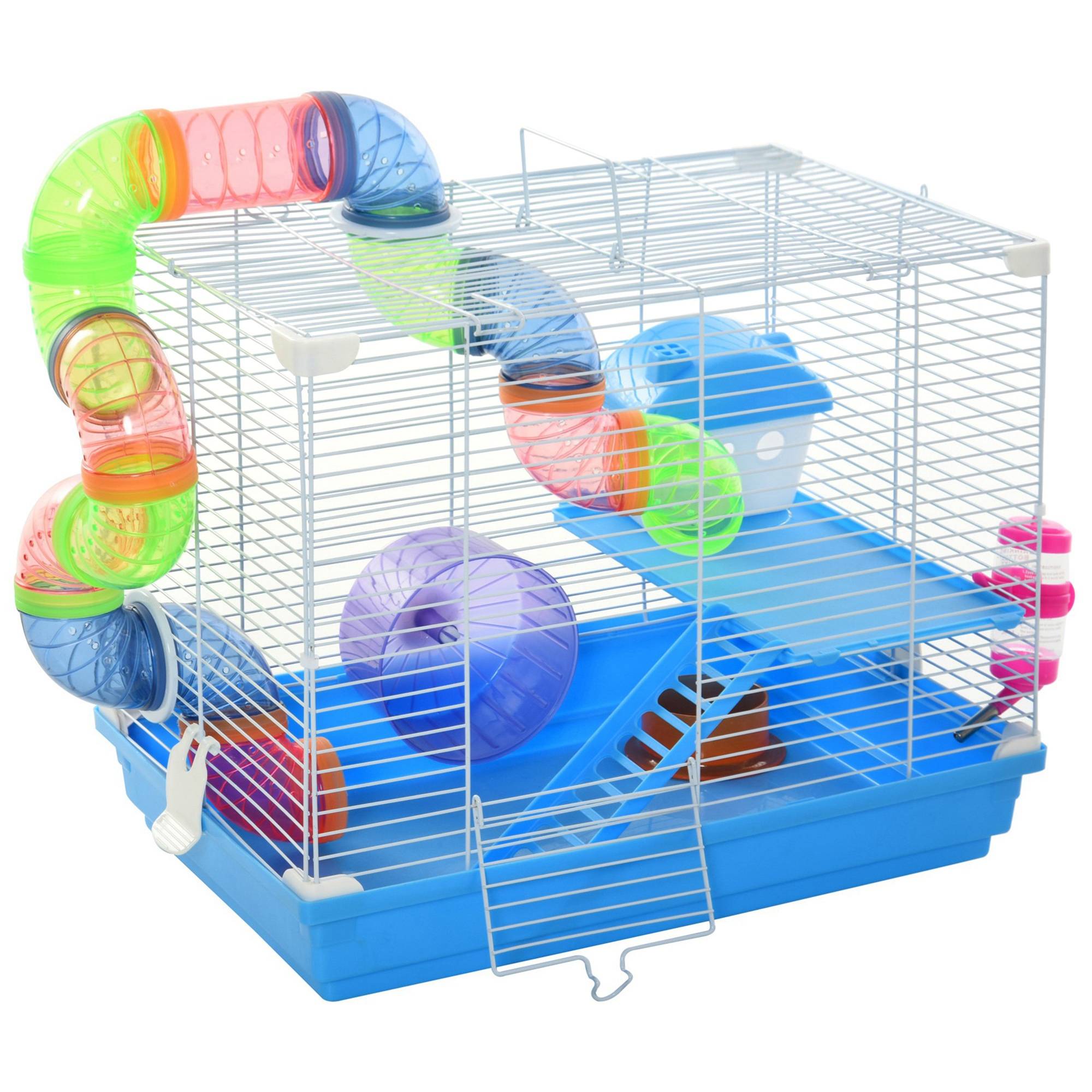 Cage rongeur hamster métal 2 niveaux tunnel accessoires inclus bleu 46x30x37cm - ComfortXL Outdoor Living - Image 1