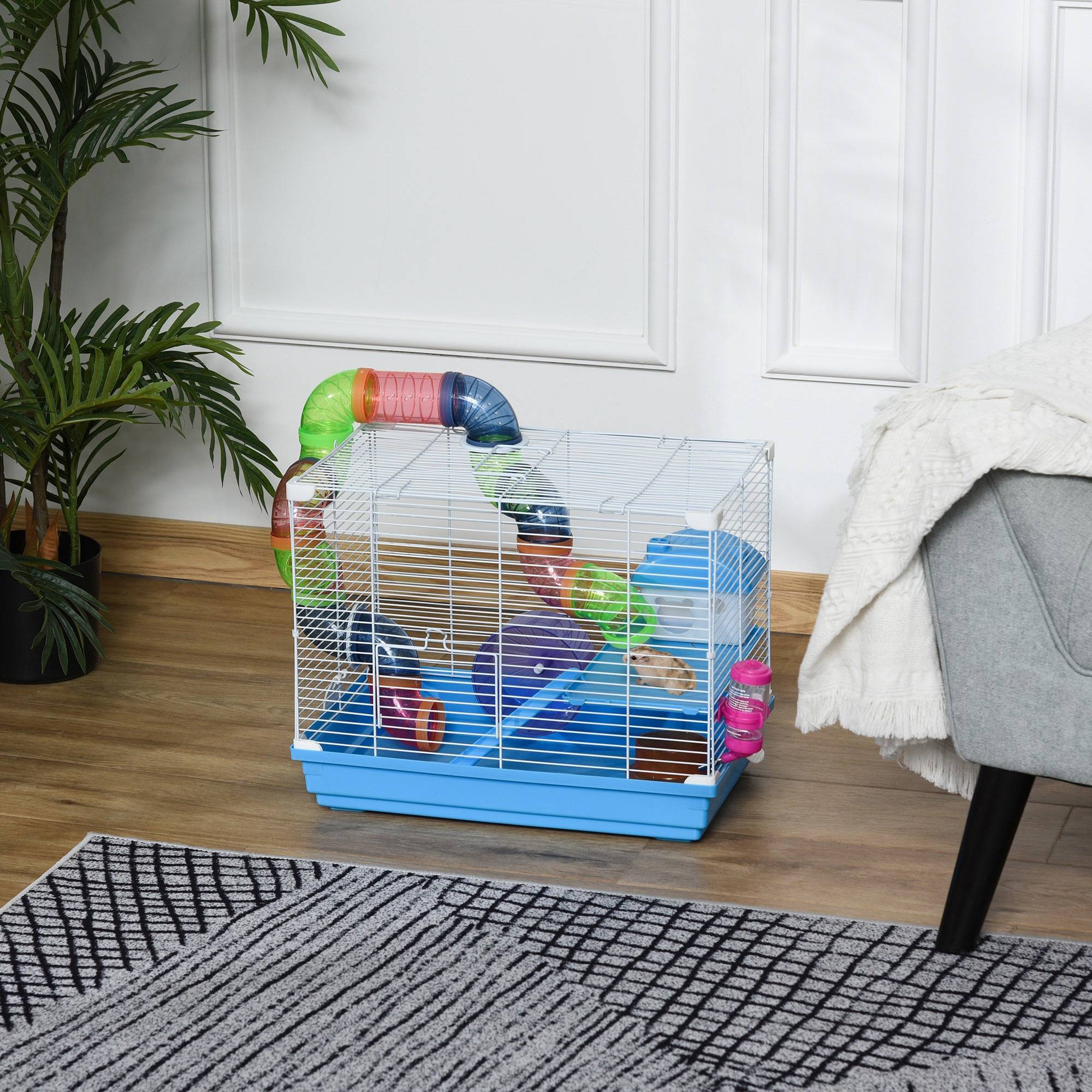 Cage rongeur hamster métal 2 niveaux tunnel accessoires inclus bleu 46x30x37cm - ComfortXL Outdoor Living - Image 4