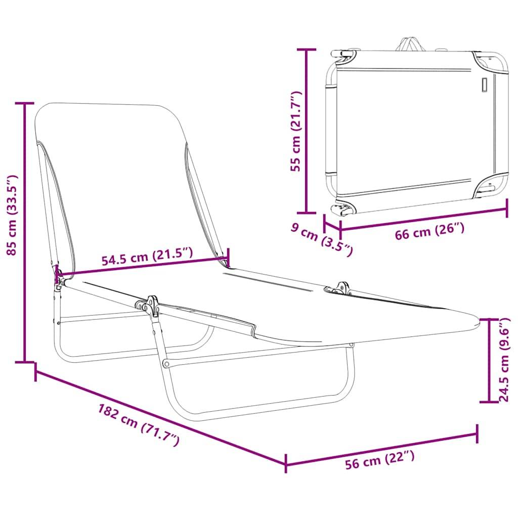 Maison Chic - 2 pcs Chaises longue | Transat | Bain de soleils pliables Acier et tissu Rose - Image 9