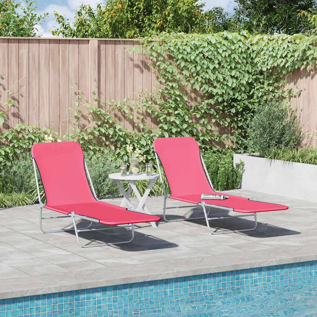 Maison Chic - 2 pcs Chaises longue | Transat | Bain de soleils pliables Acier et tissu Rose - Image 1