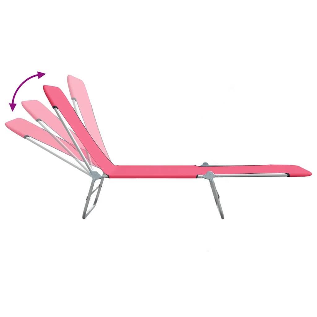 Maison Chic - 2 pcs Chaises longue | Transat | Bain de soleils pliables Acier et tissu Rose - Image 6