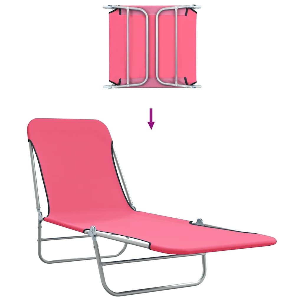Maison Chic - 2 pcs Chaises longue | Transat | Bain de soleils pliables Acier et tissu Rose - Image 7