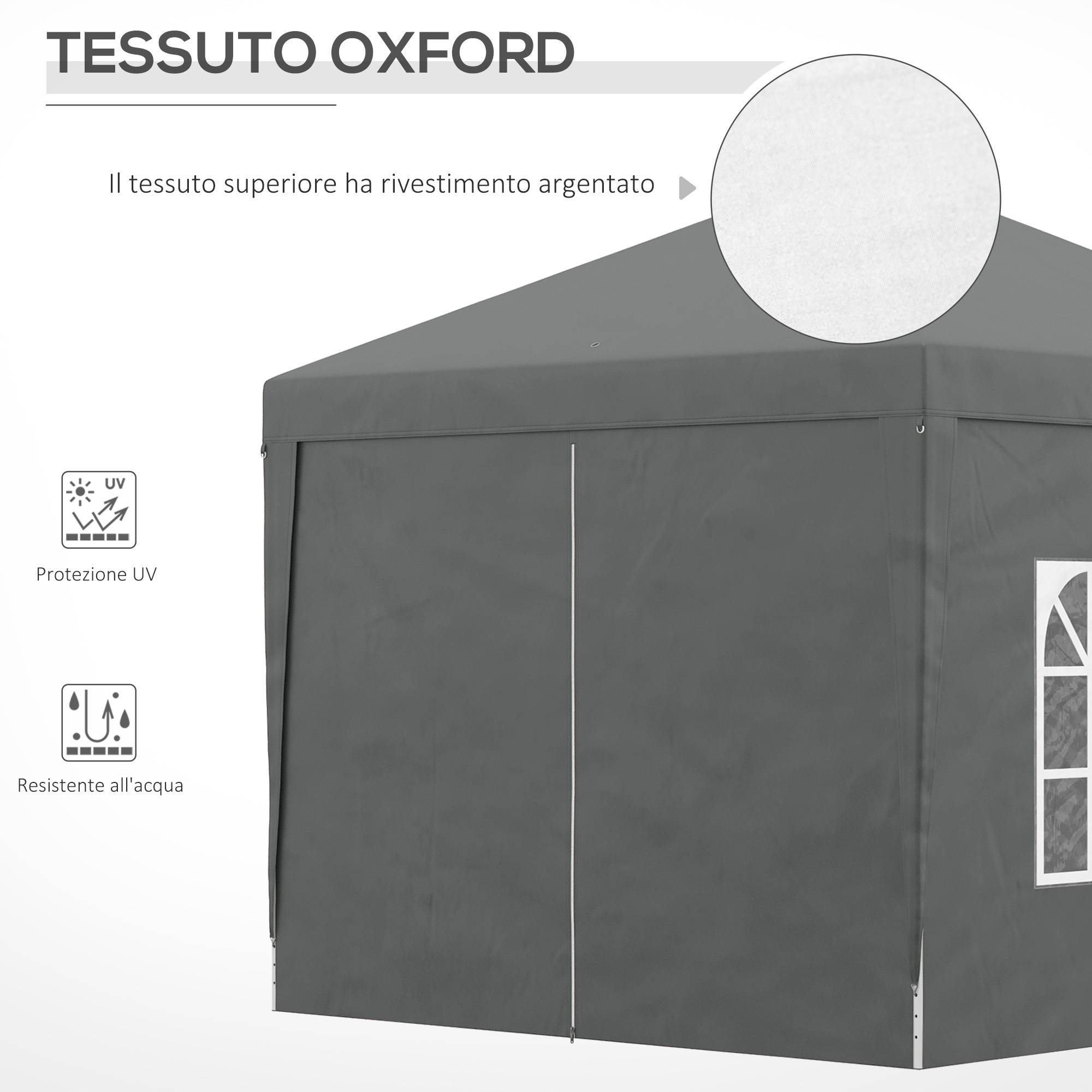 ComfortXL - Tonnelle pliante acier tissu Oxford jardin panneaux latéraux protection UV 3x3m gris - ComfortXL Outdoor Living - Image 8