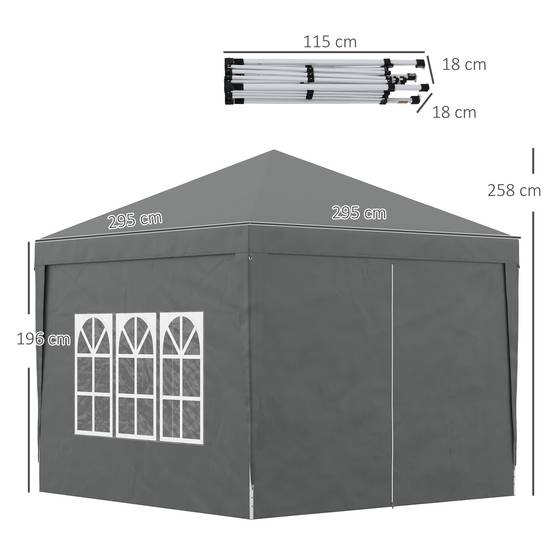 ComfortXL - Tonnelle pliante acier tissu Oxford jardin panneaux latéraux protection UV 3x3m gris - ComfortXL Outdoor Living - Image 5