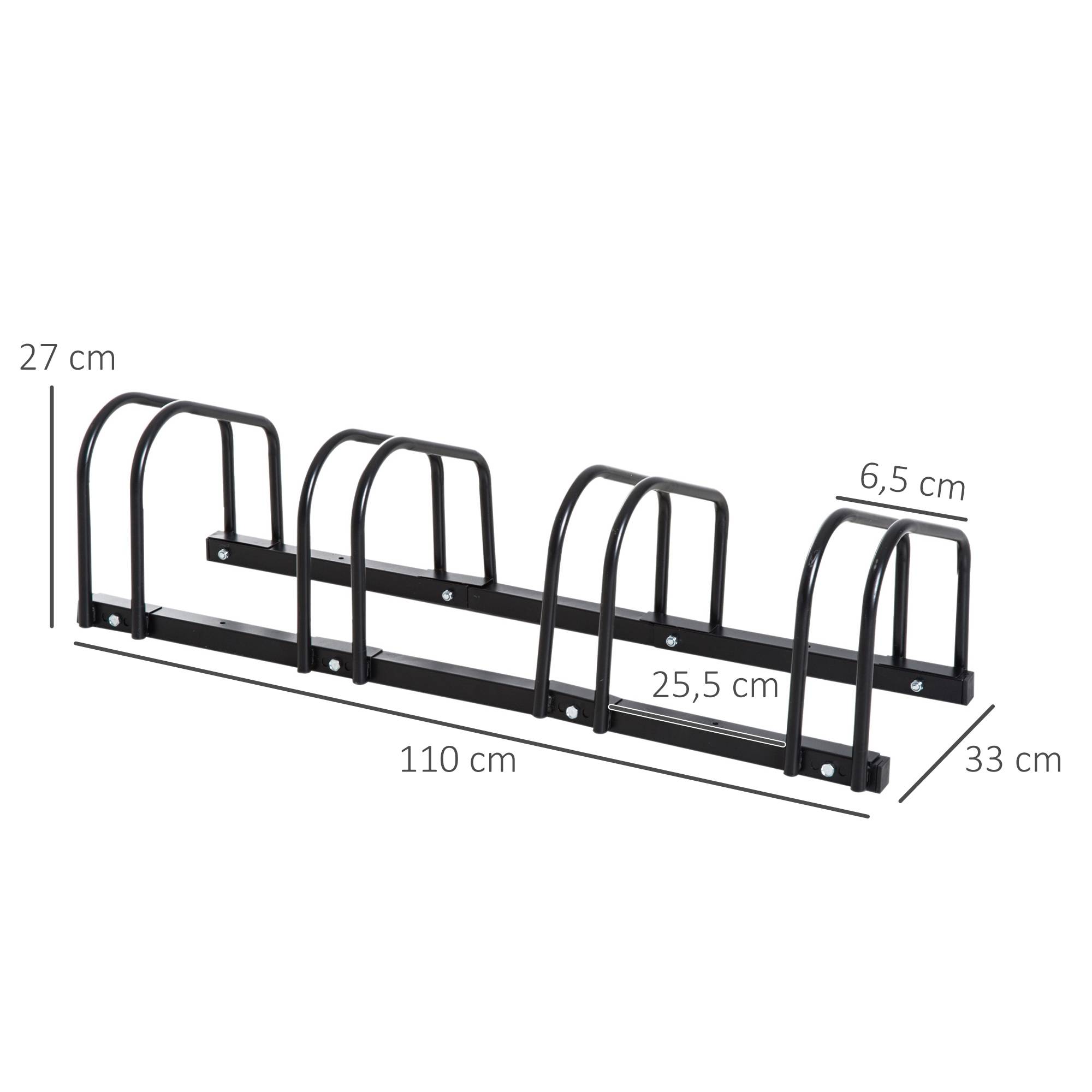 Support noir en acier pour 4 vélos fixation au sol ou murale 110 x 33 x 27 cm garage rangement stationnement - Image 5