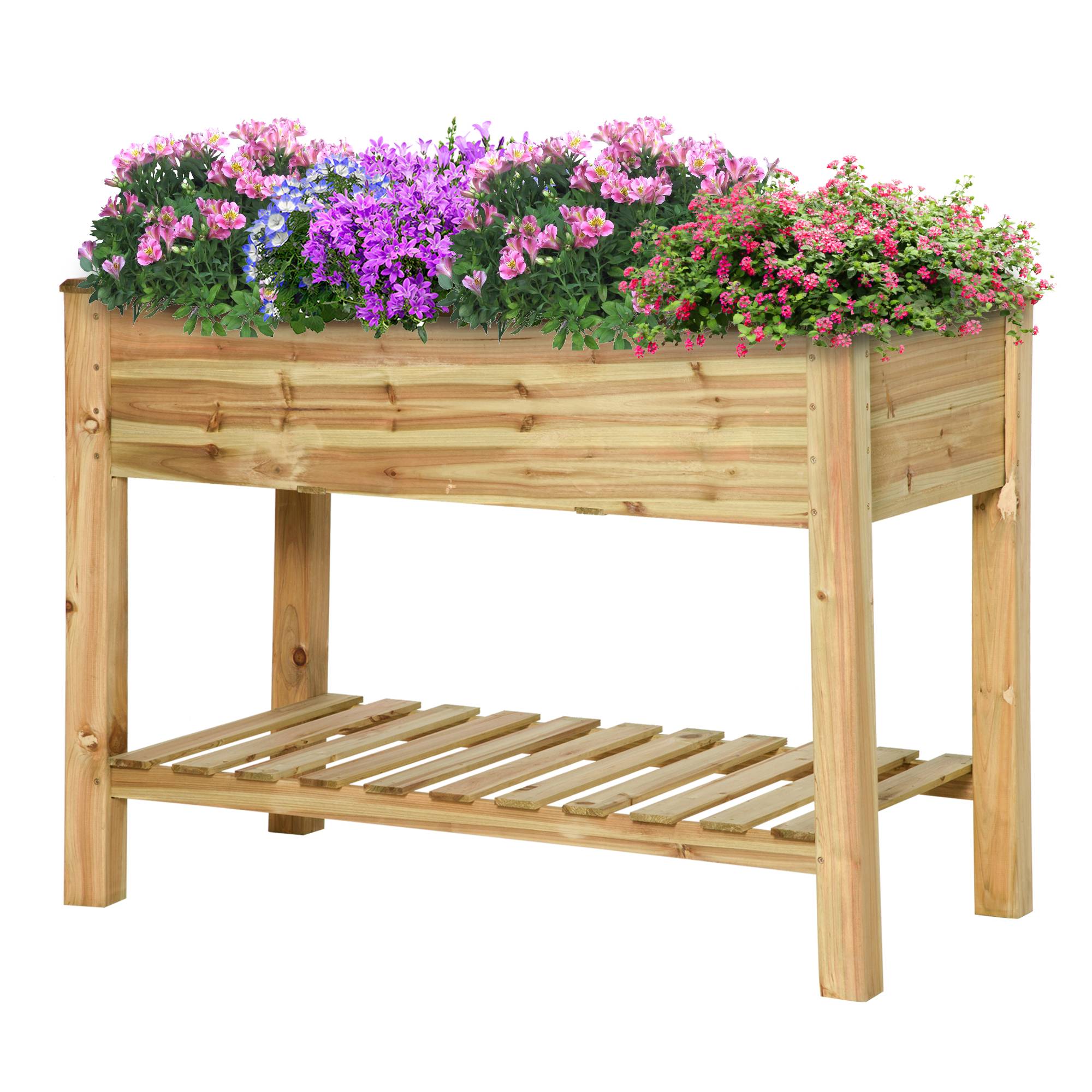 Jardinière surélevée avec Étagère de Rangement en Bois, Carré Potager sur Pied surélevé, 113 x 56 x 84 cm, vert - Image 2