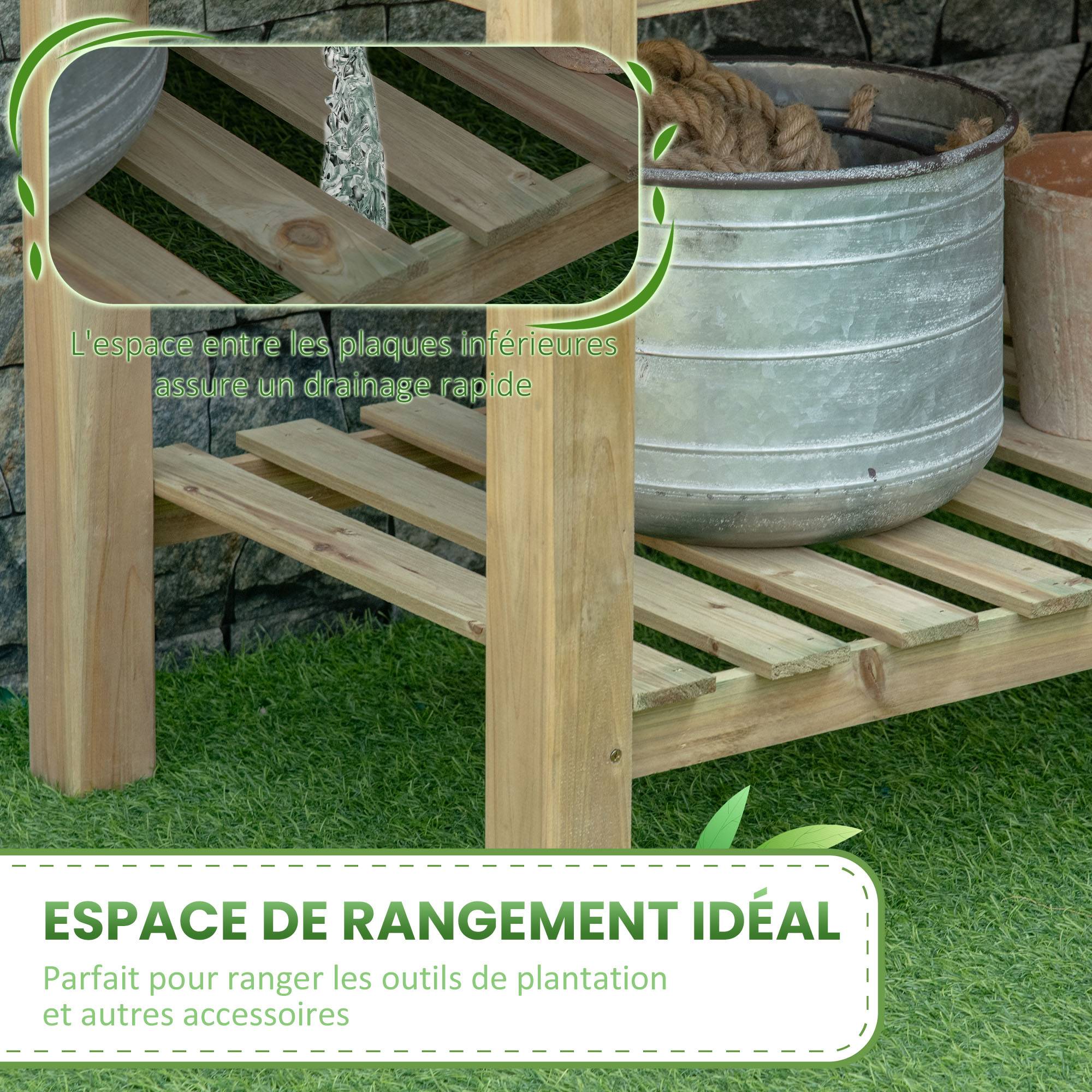 Jardinière surélevée avec Étagère de Rangement en Bois, Carré Potager sur Pied surélevé, 113 x 56 x 84 cm, vert - Image 7