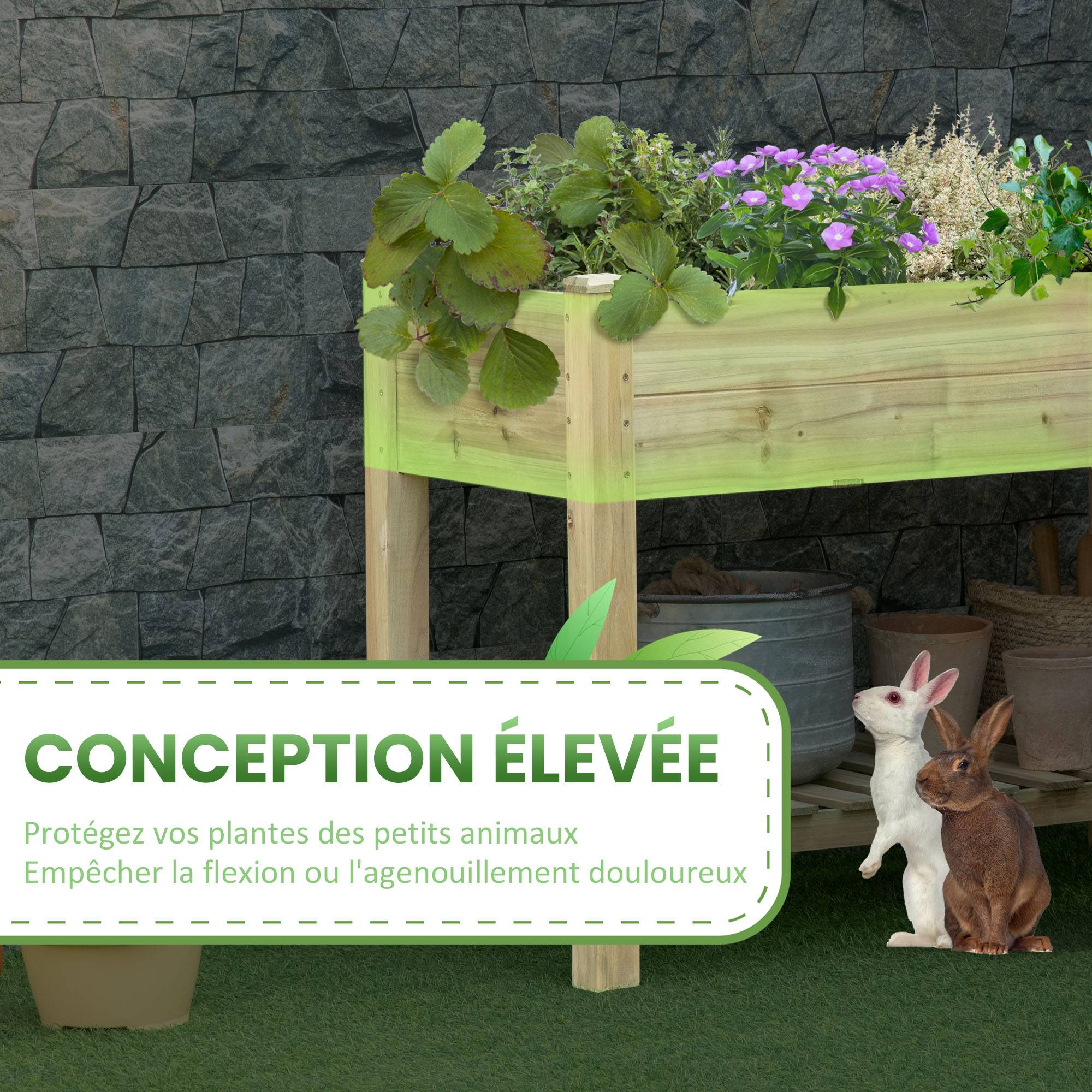 Jardinière surélevée avec Étagère de Rangement en Bois, Carré Potager sur Pied surélevé, 113 x 56 x 84 cm, vert - Image 6