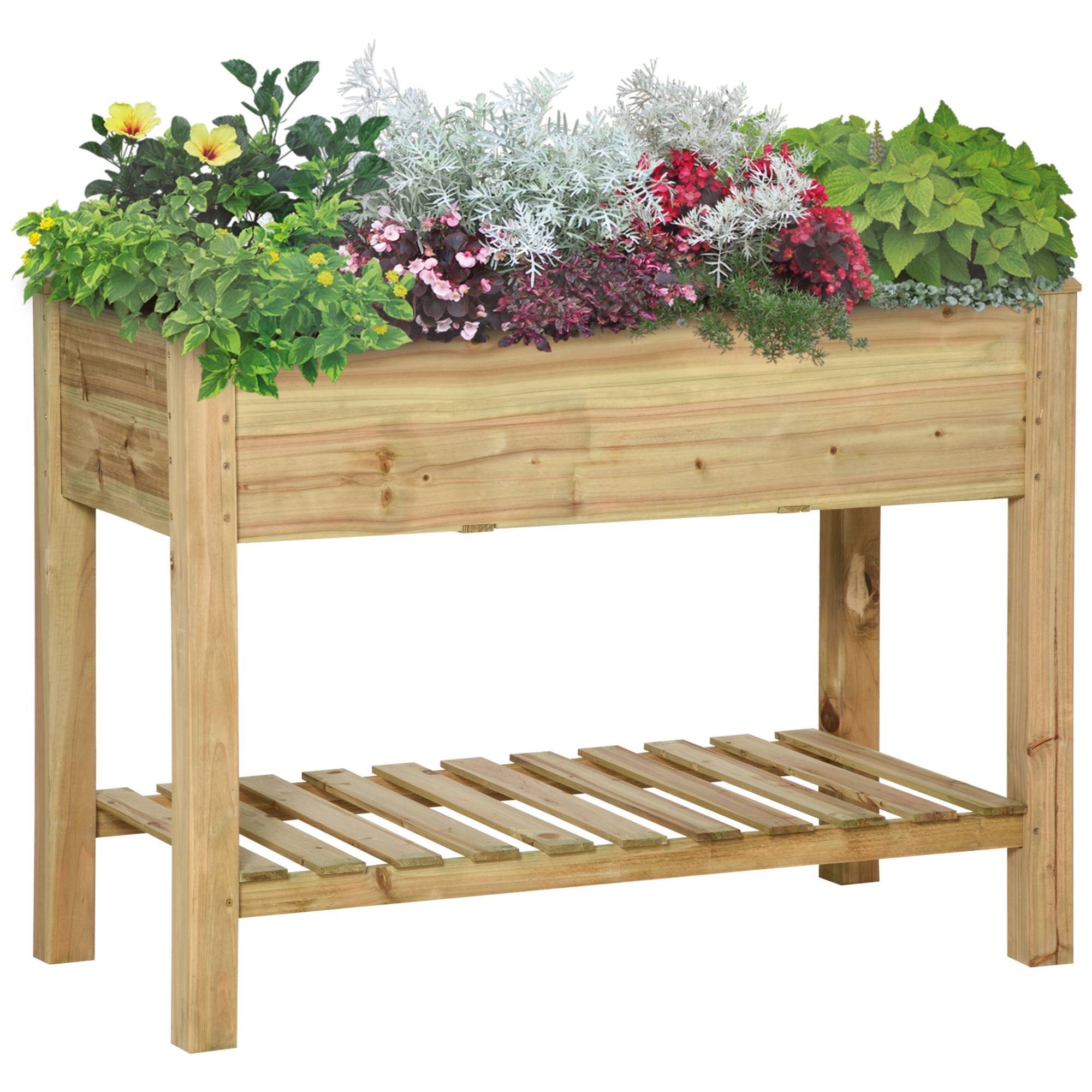 Jardinière surélevée avec Étagère de Rangement en Bois, Carré Potager sur Pied surélevé, 113 x 56 x 84 cm, vert - Image 1