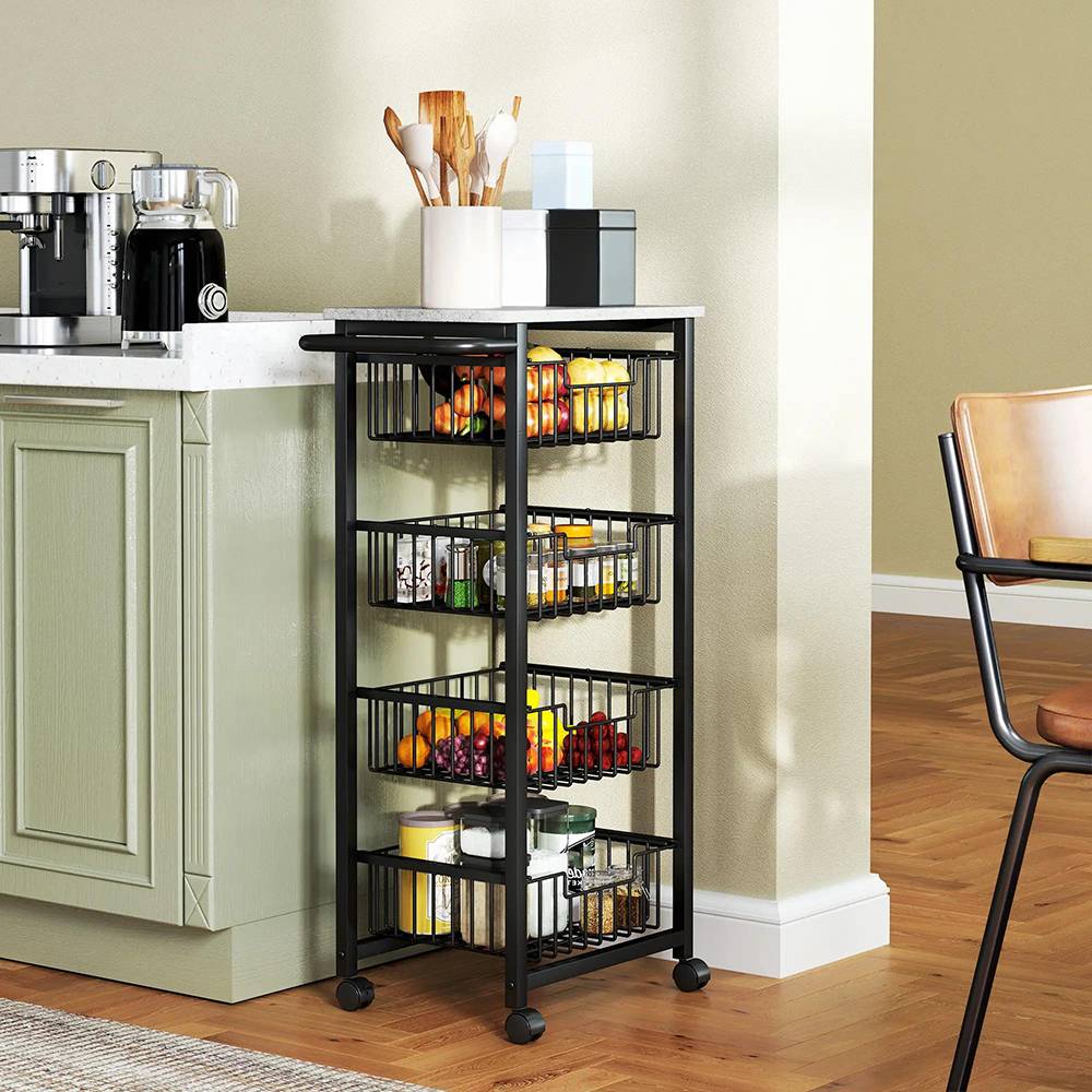 KOMHTOM - Desserte cuisine 4 niveaux chariot de service sur roulettes plan de travail cadre en acier 49,5 x 31 x 91 cm gris clair - Image 1