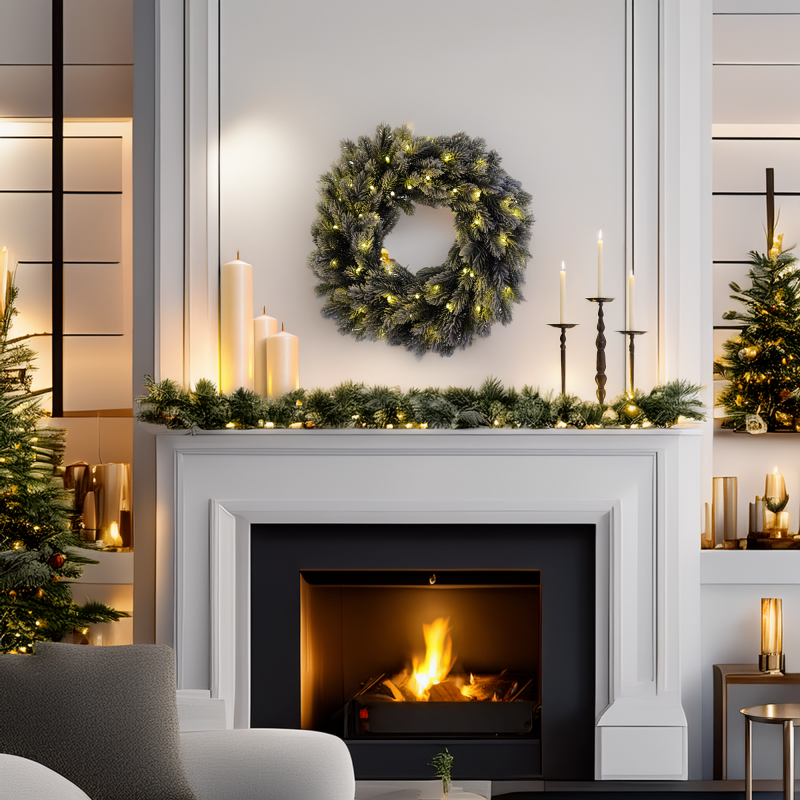 Lotti - Couronne lumineuse sapin artificiel Flocké Blanche ø40cm 50 LED blanc chaud à piles IP44 150 branches - Image 2