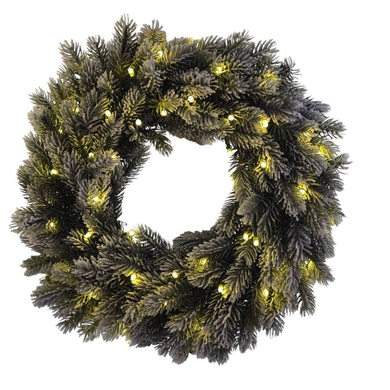 Lotti - Couronne lumineuse sapin artificiel Flocké Blanche ø40cm 50 LED blanc chaud à piles IP44 150 branches - Image 1