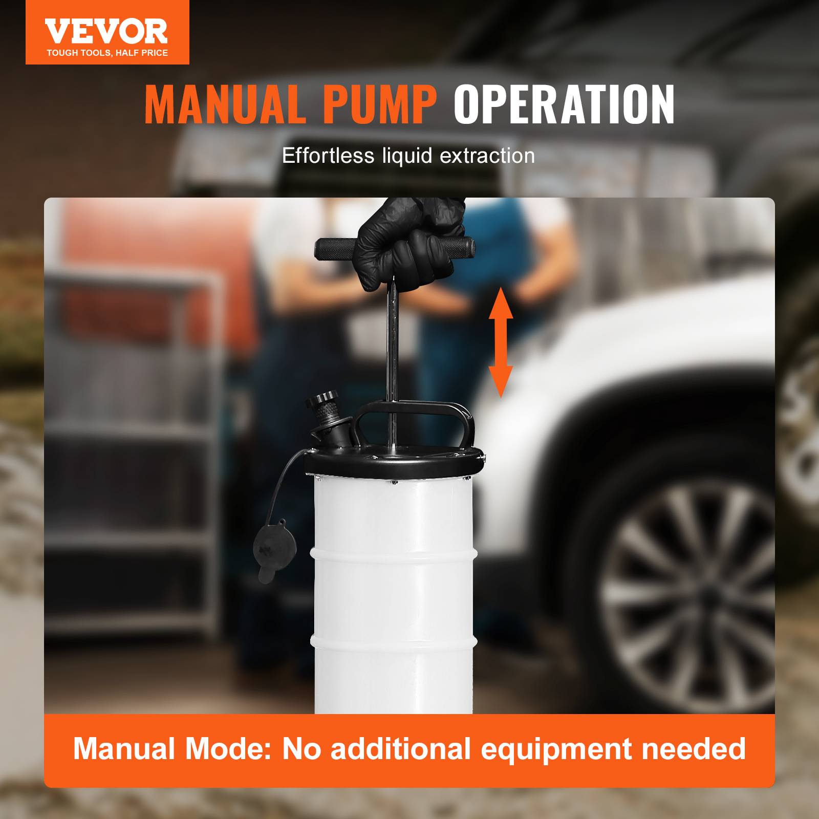 VEVOR Extracteur fluide 6,5L pompe aspiration vidange huile moteur manuel, jauge et tuyau. - Image 2