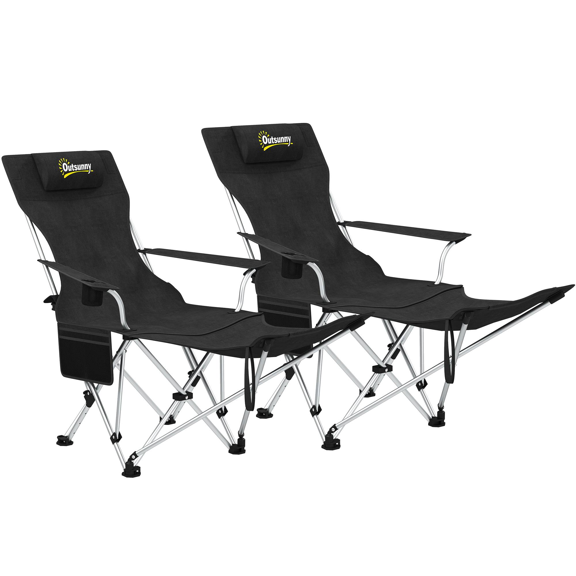 Lot de 2 chaises de camping pliantes tissu Oxford noir 125 x 48 x 90 cm - PANGIVO - Image 1