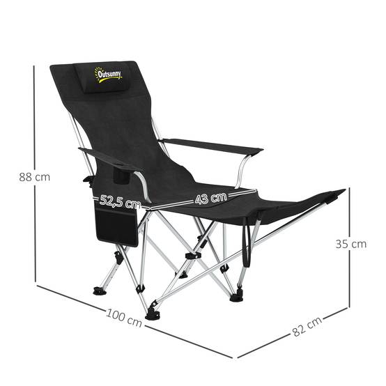 Lot de 2 chaises de camping pliantes tissu Oxford noir 125 x 48 x 90 cm - PANGIVO - Image 5