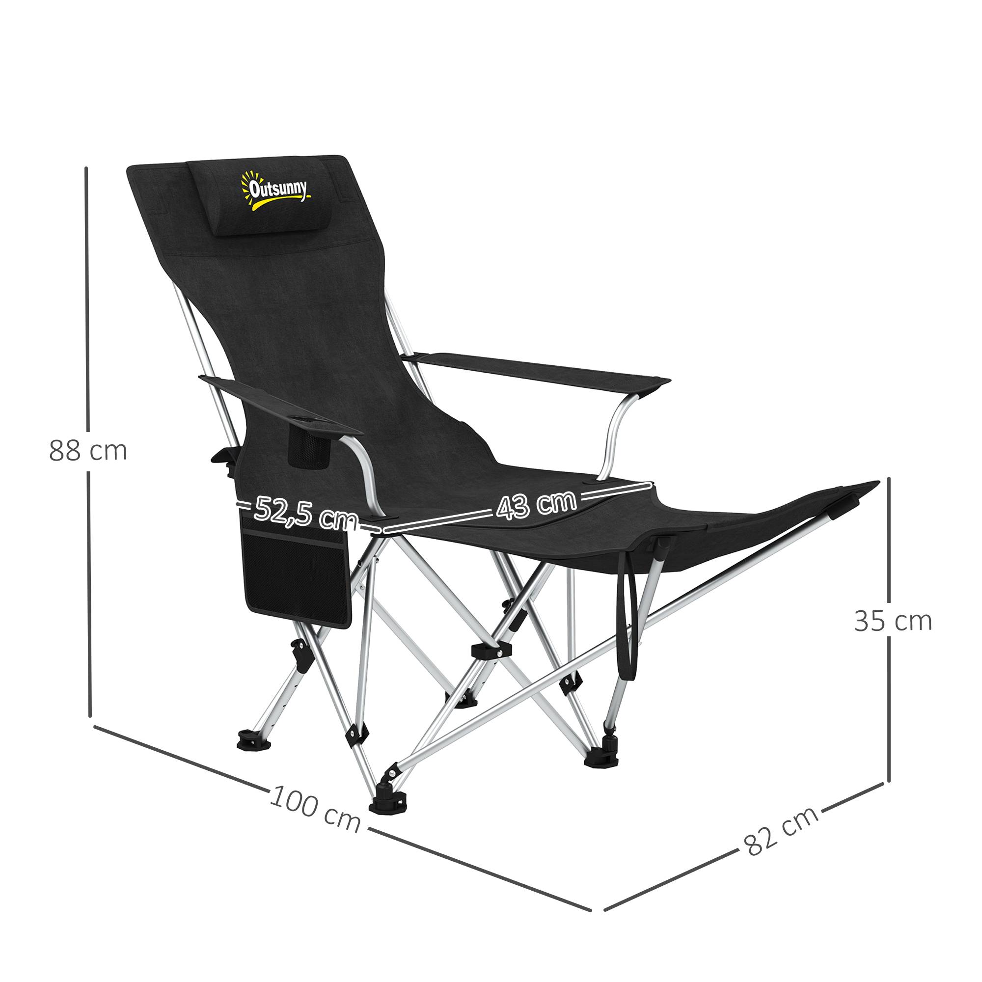 Lot de 2 chaises de camping pliantes tissu Oxford noir 125 x 48 x 90 cm - PANGIVO - Image 5