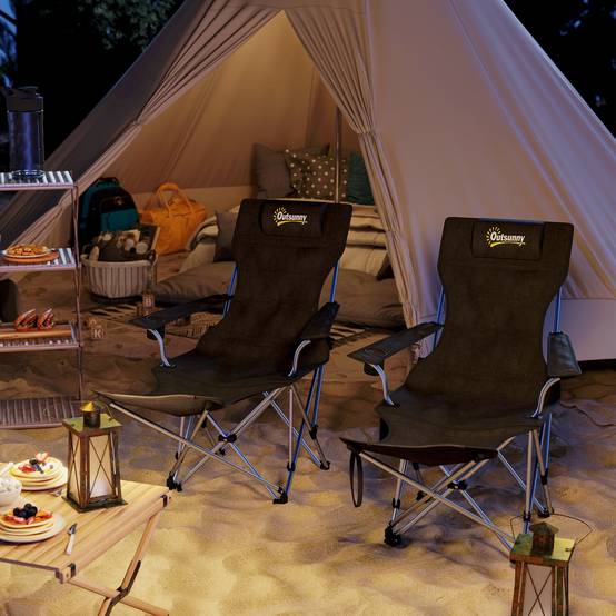 Lot de 2 chaises de camping pliantes tissu Oxford noir 125 x 48 x 90 cm - PANGIVO - Image 4