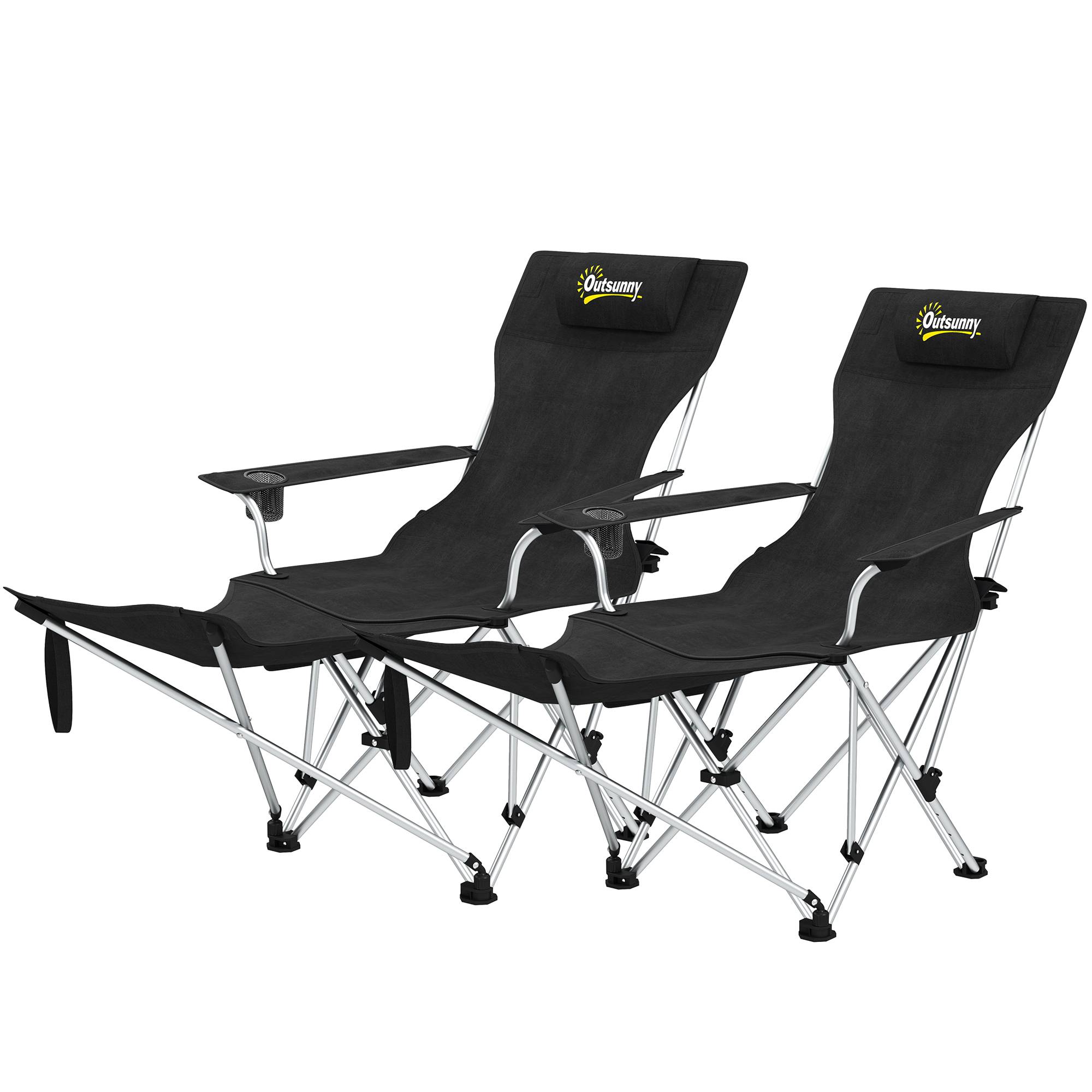 Lot de 2 chaises de camping pliantes tissu Oxford noir 125 x 48 x 90 cm - PANGIVO - Image 2