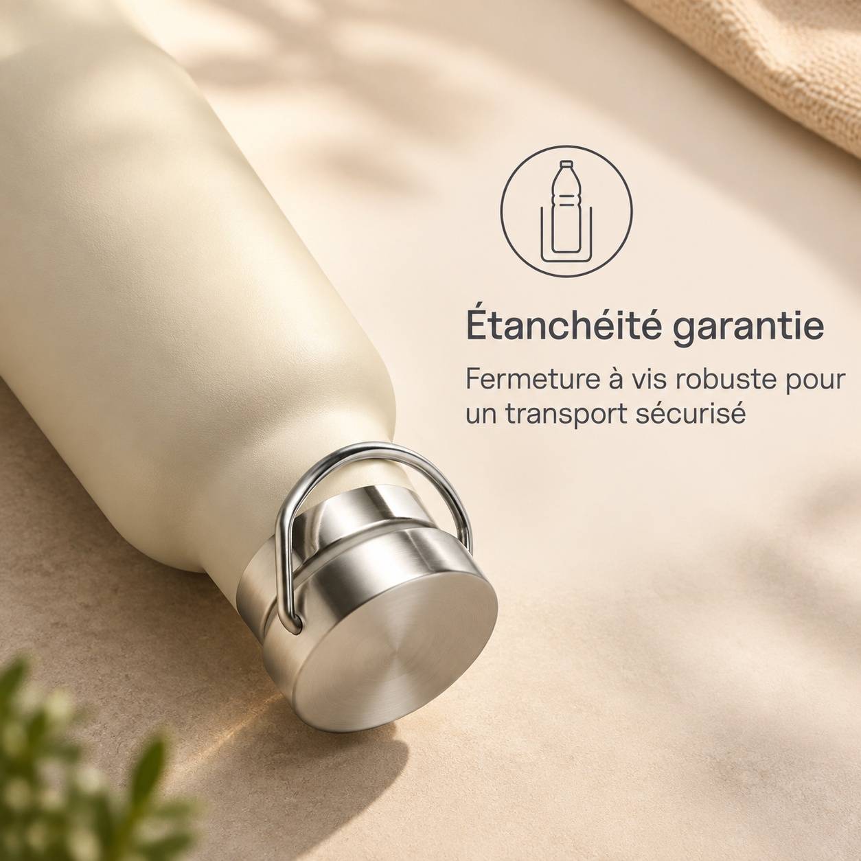 Bouteille Isotherme 750 Ml Beige Étanche Lave-Vaisselle Double Paroi Sport - Image 6