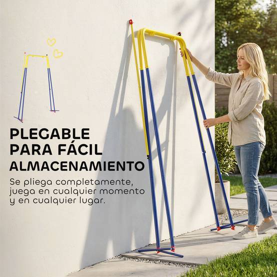 Balançoire pliable bleue forme A crochets et piquets charge 50kg 128 × 155 × 157 cm jardin - Image 9