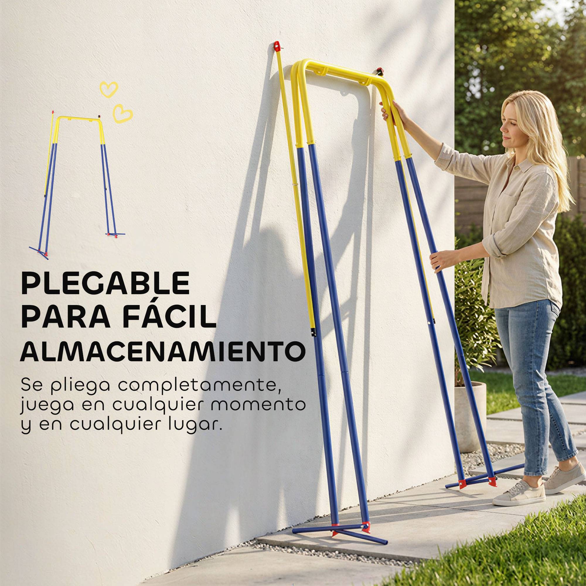 Balançoire pliable bleue forme A crochets et piquets charge 50kg 128 × 155 × 157 cm jardin - Image 9