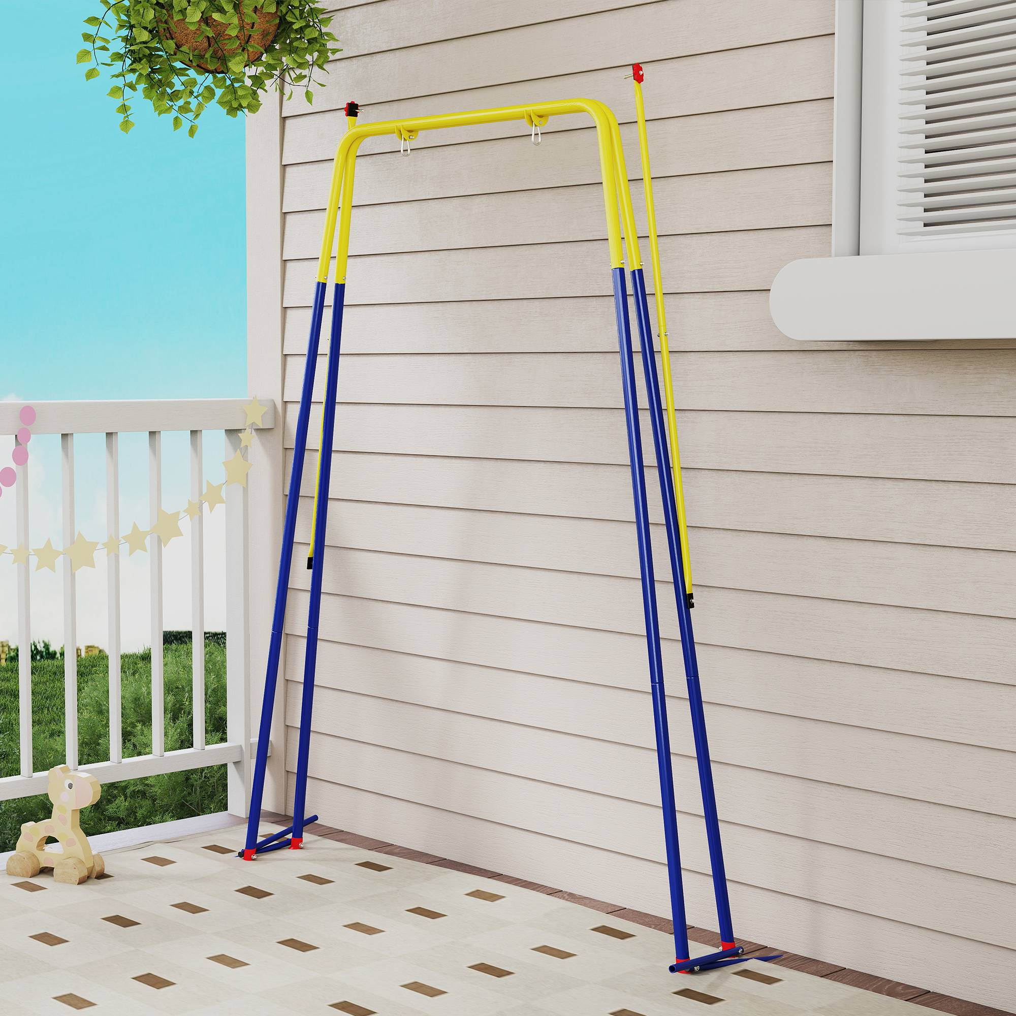 Balançoire pliable bleue forme A crochets et piquets charge 50kg 128 × 155 × 157 cm jardin - Image 10