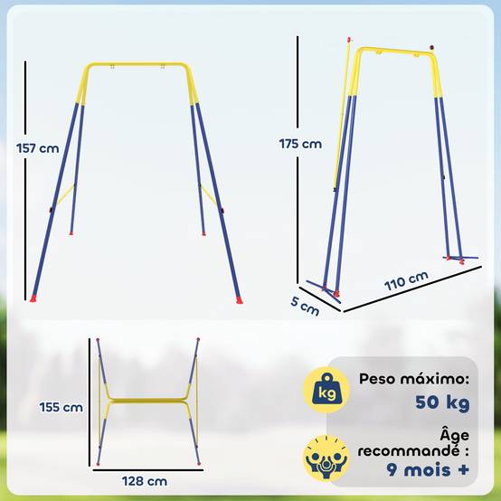 Balançoire pliable bleue forme A crochets et piquets charge 50kg 128 × 155 × 157 cm jardin - Image 5