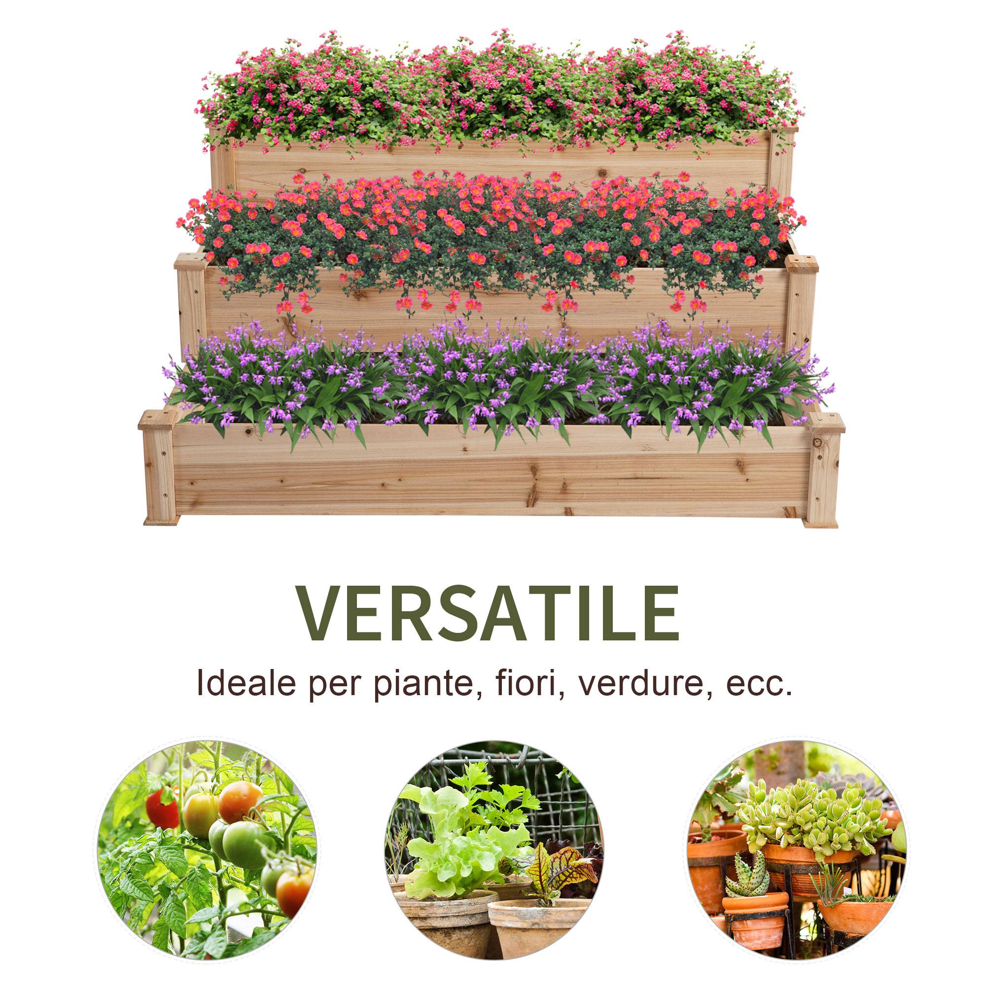 Carré potager surélevé bois de sapin 3 niveaux en escalier pour plantes 120x120x56cm - ComfortXL Outdoor Living - Image 8