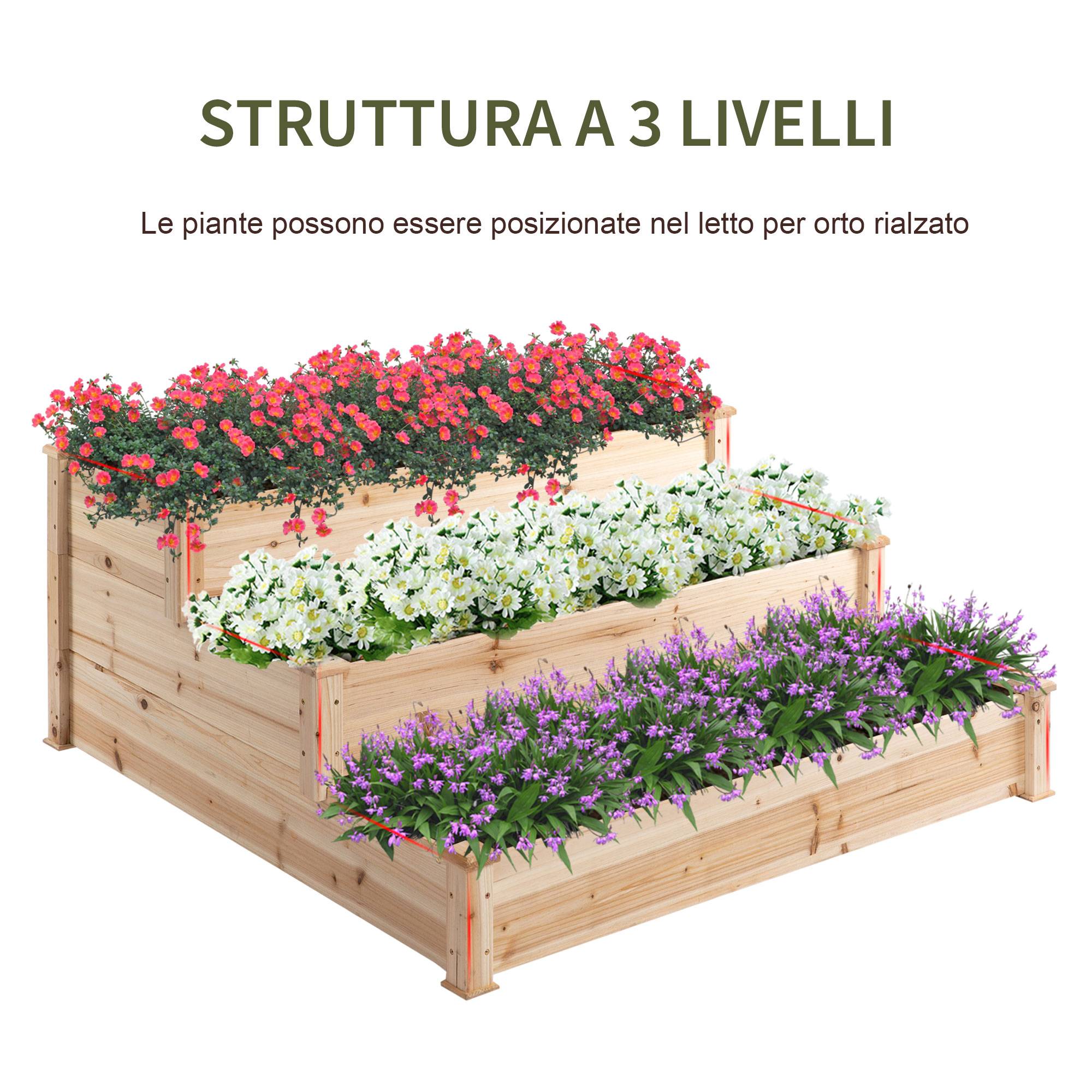 Carré potager surélevé bois de sapin 3 niveaux en escalier pour plantes 120x120x56cm - ComfortXL Outdoor Living - Image 6