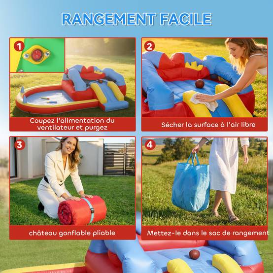 Château gonflable avec souffleur, aire de jeux gonflable avec toboggans, trampoline, piscine à balles, multicolore - Image 9