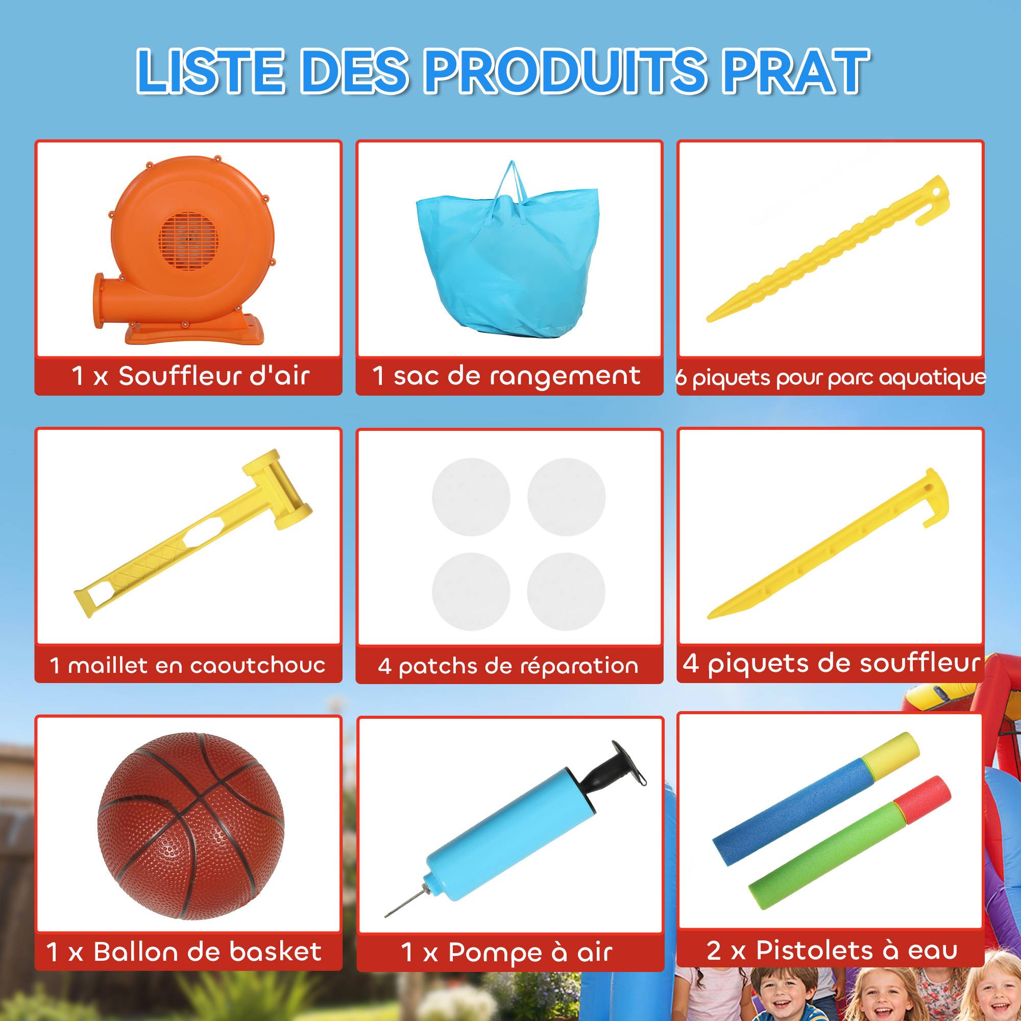 Château gonflable avec souffleur, aire de jeux gonflable avec toboggans, trampoline, piscine à balles, multicolore - Image 10