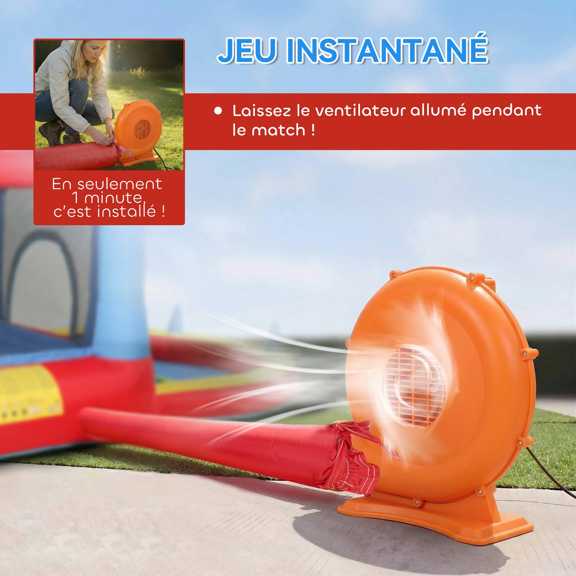 Château gonflable avec souffleur, aire de jeux gonflable avec toboggans, trampoline, piscine à balles, multicolore - Image 8