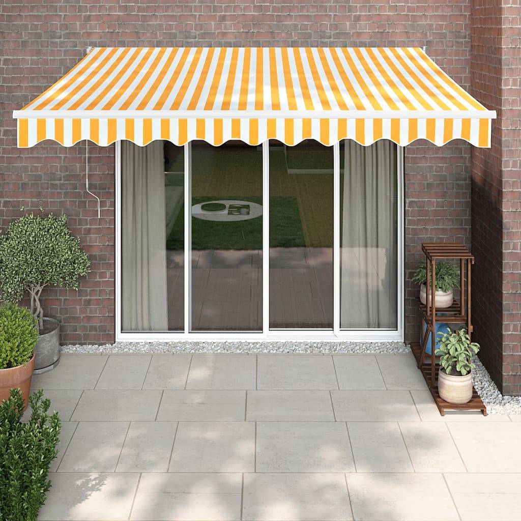 PANGIVO - Auvent rétractable automatique jaune et blanc 350 x 250 x 0 cm tissu et aluminium - PANGIVO - Image 1