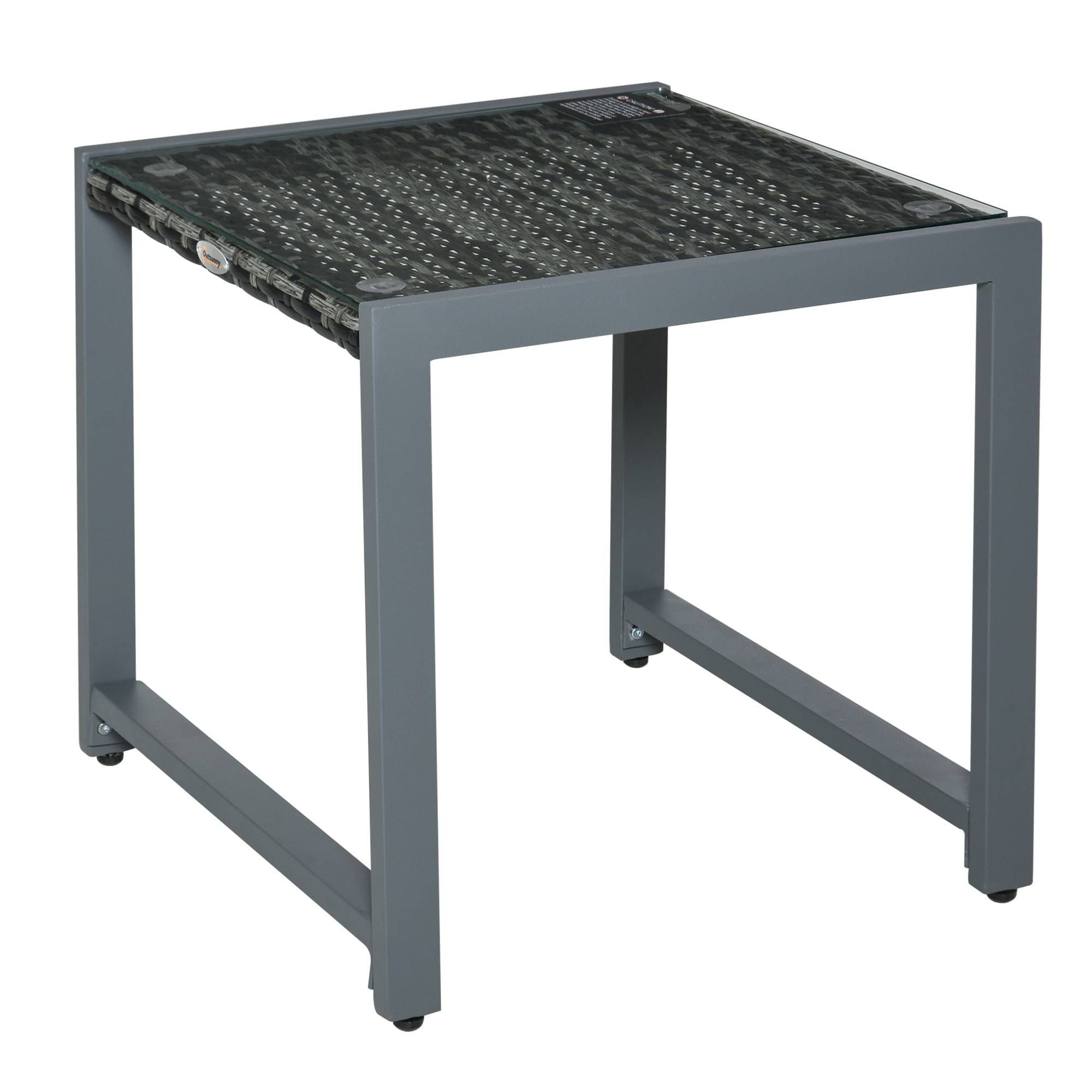 Table jardin 50x49,5x50 cm en polyrotin avec verre trempé et structure aluminium, gris moderne - Image 2