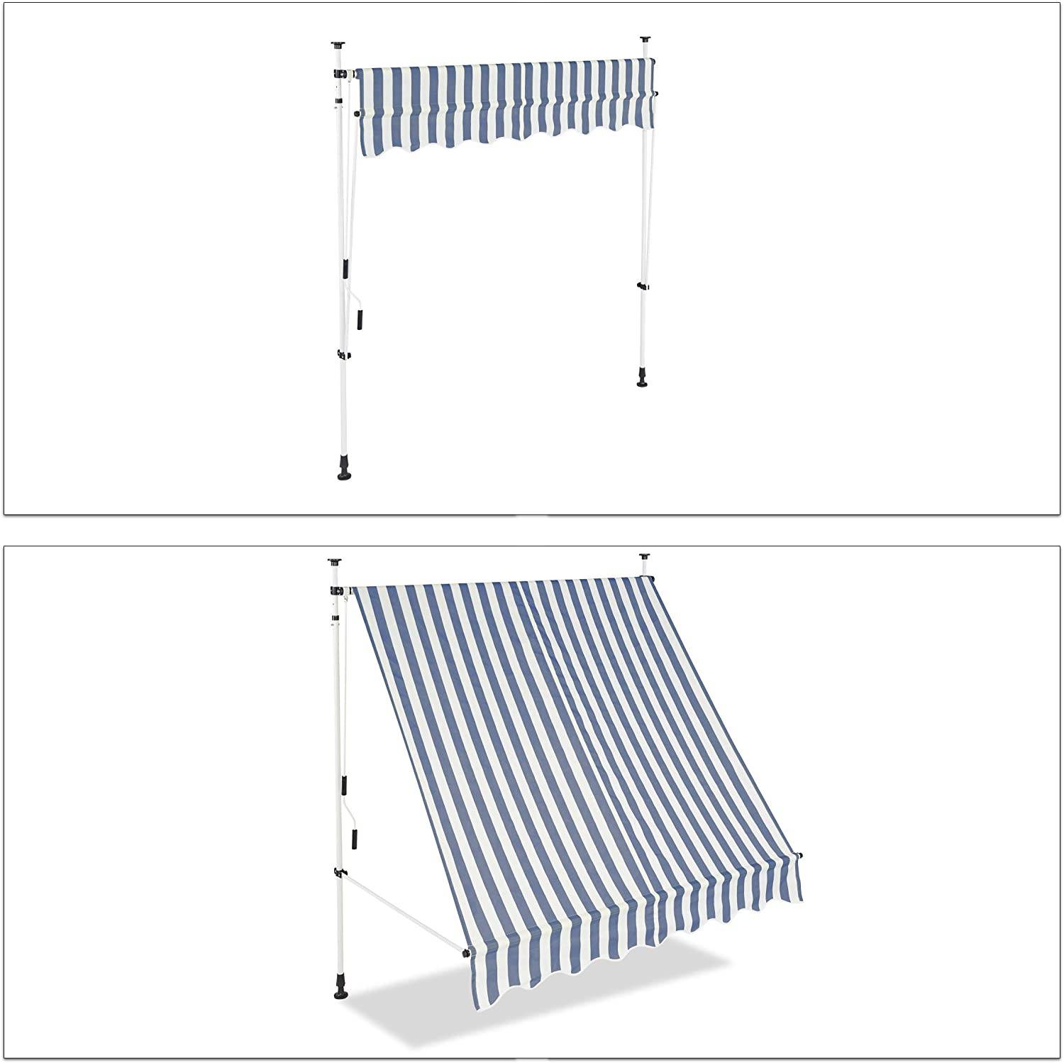 Store banne télescopique de balcon manivelle hauteur réglable résistant uv polyester acier 200 x 120 cm blanc et bleu - Image 2