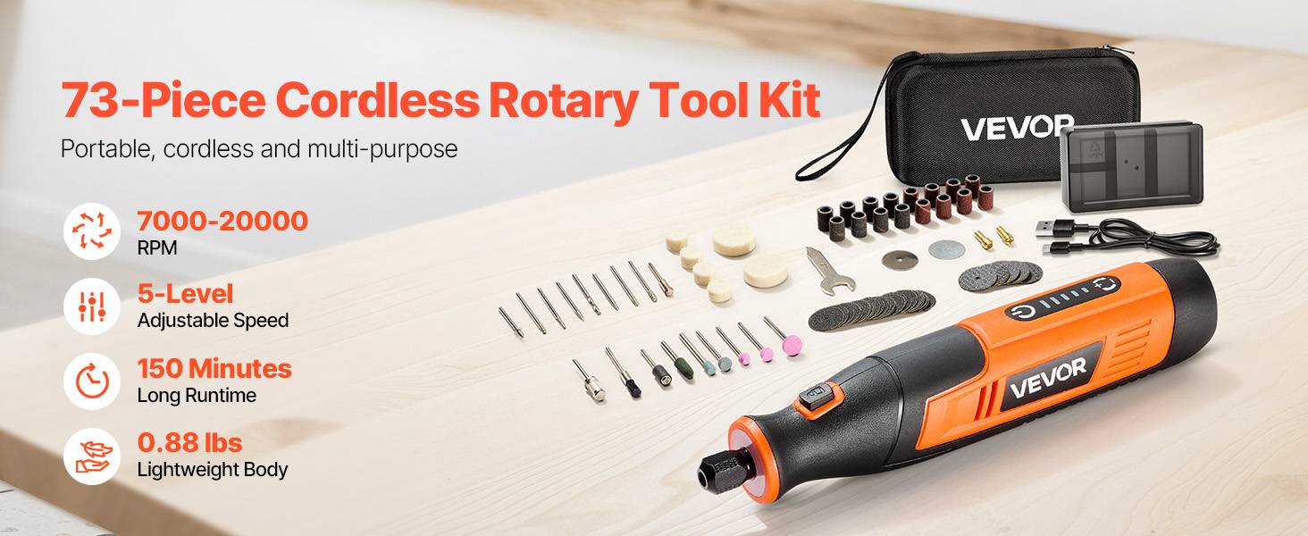 VEVOR Kit d'outils rotatifs sans fil 73 PCs CC 4 V 5 vitesses 7000 à 20000 PRM - Image 9