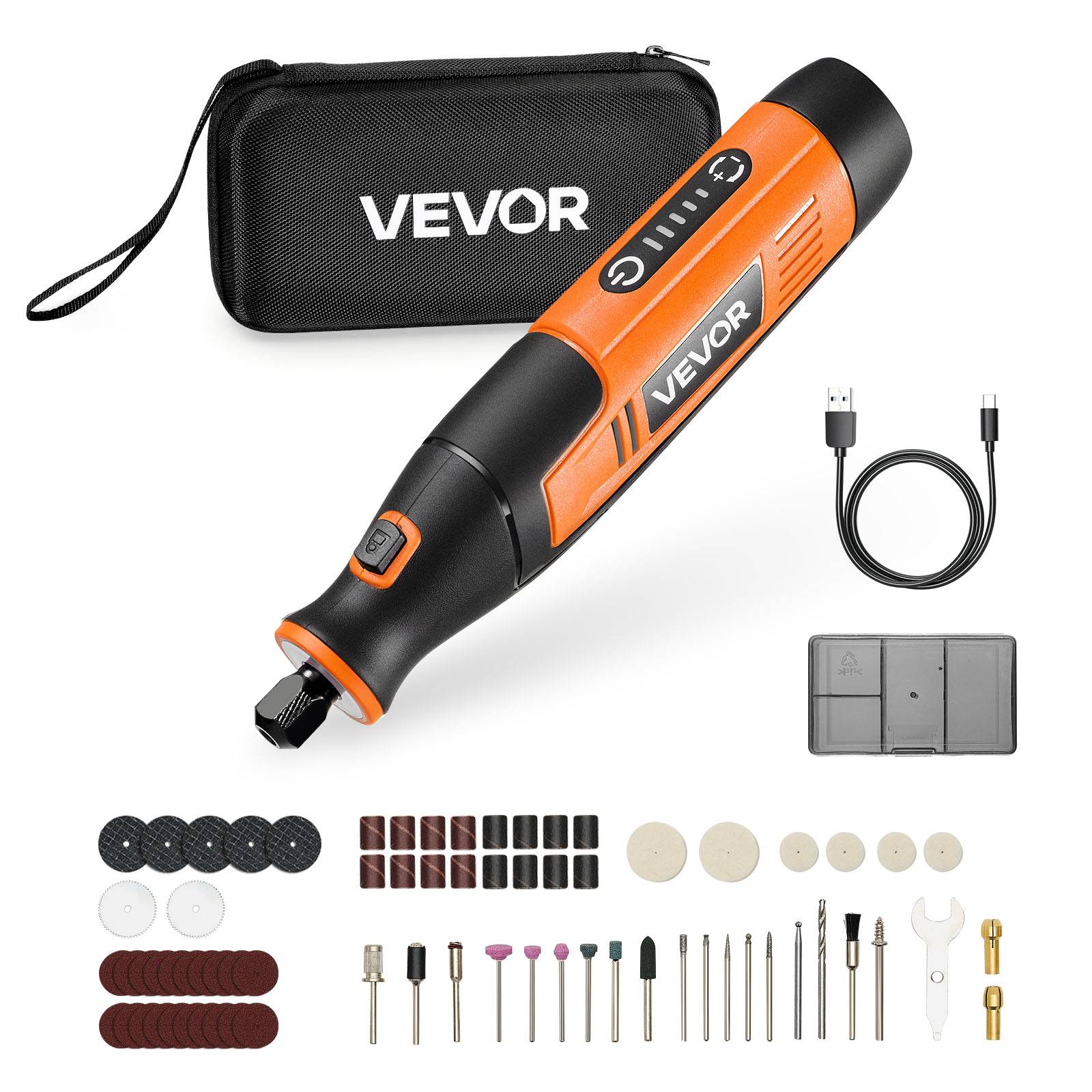 VEVOR Kit d'outils rotatifs sans fil 73 PCs CC 4 V 5 vitesses 7000 à 20000 PRM