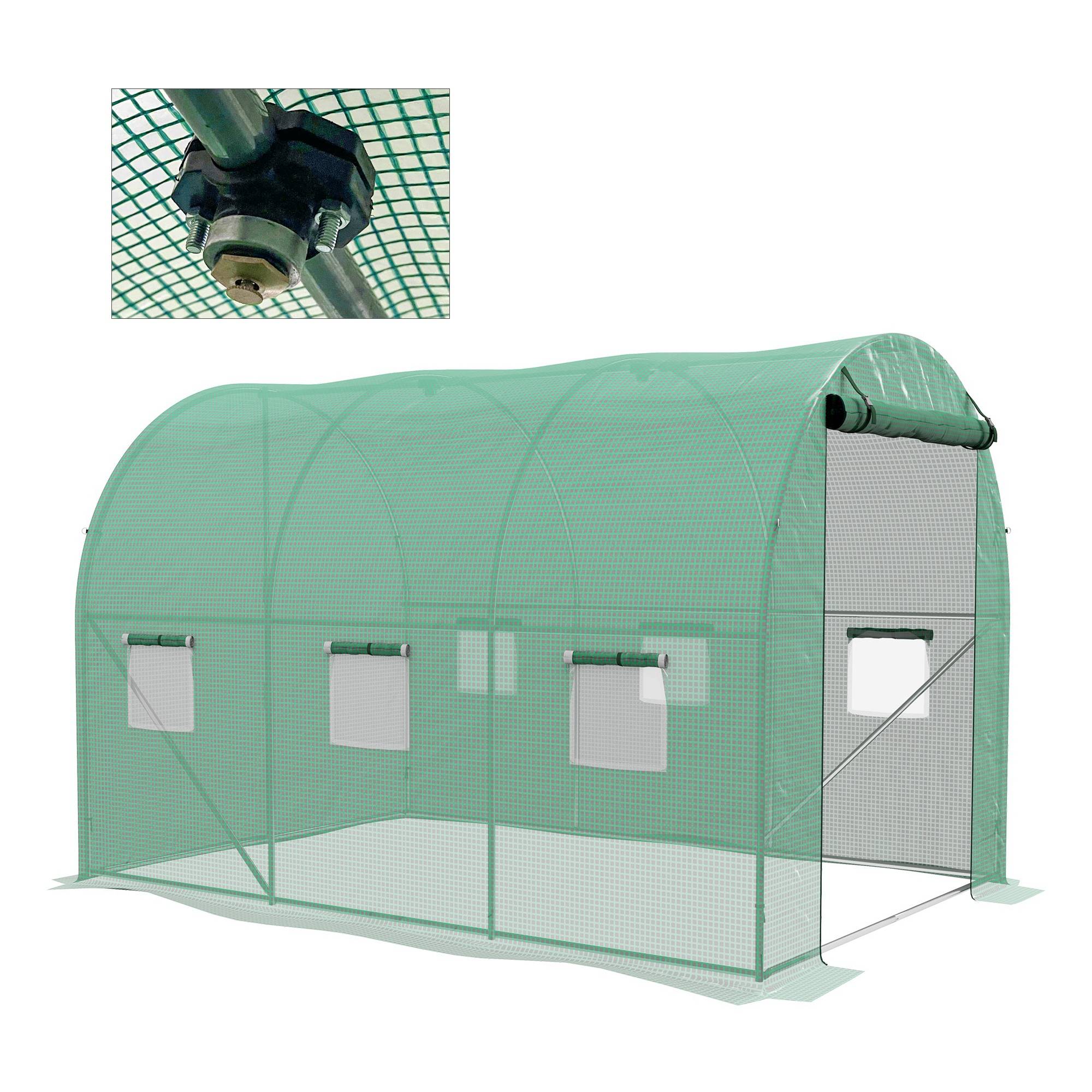 Outsunny - Serre tunnel 6m² 3x2x2m pour tomates avec arrosage intégré 6 fenêtres porte enroulable acier renforcé/PE 140g/m² vert - Outsunny - Image 4