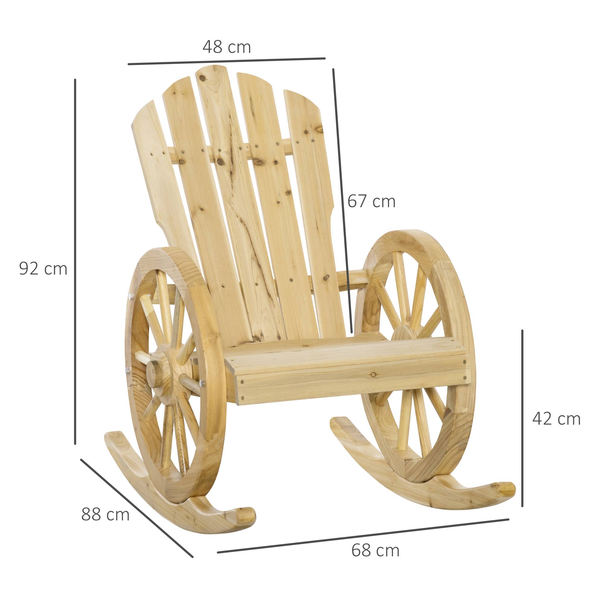 Fauteuil à Bascule Rustique Bois Sapin Jardin Terrasse Design Roue Naturel - ComfortXL Outdoor Living - Image 5