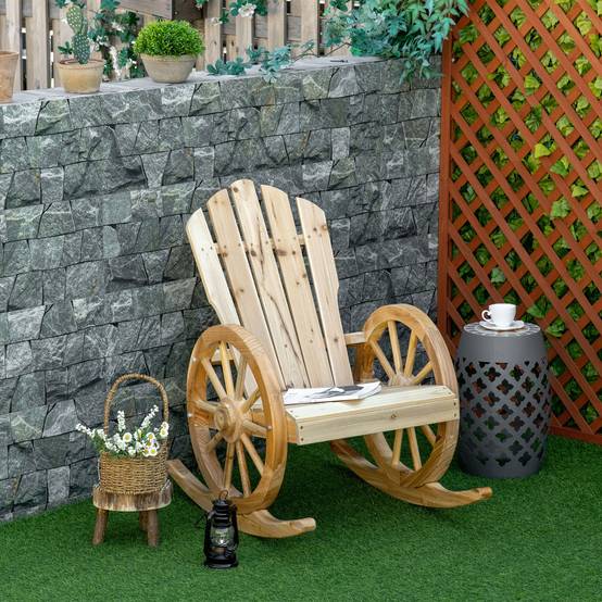 Fauteuil à Bascule Rustique Bois Sapin Jardin Terrasse Design Roue Naturel - ComfortXL Outdoor Living - Image 4