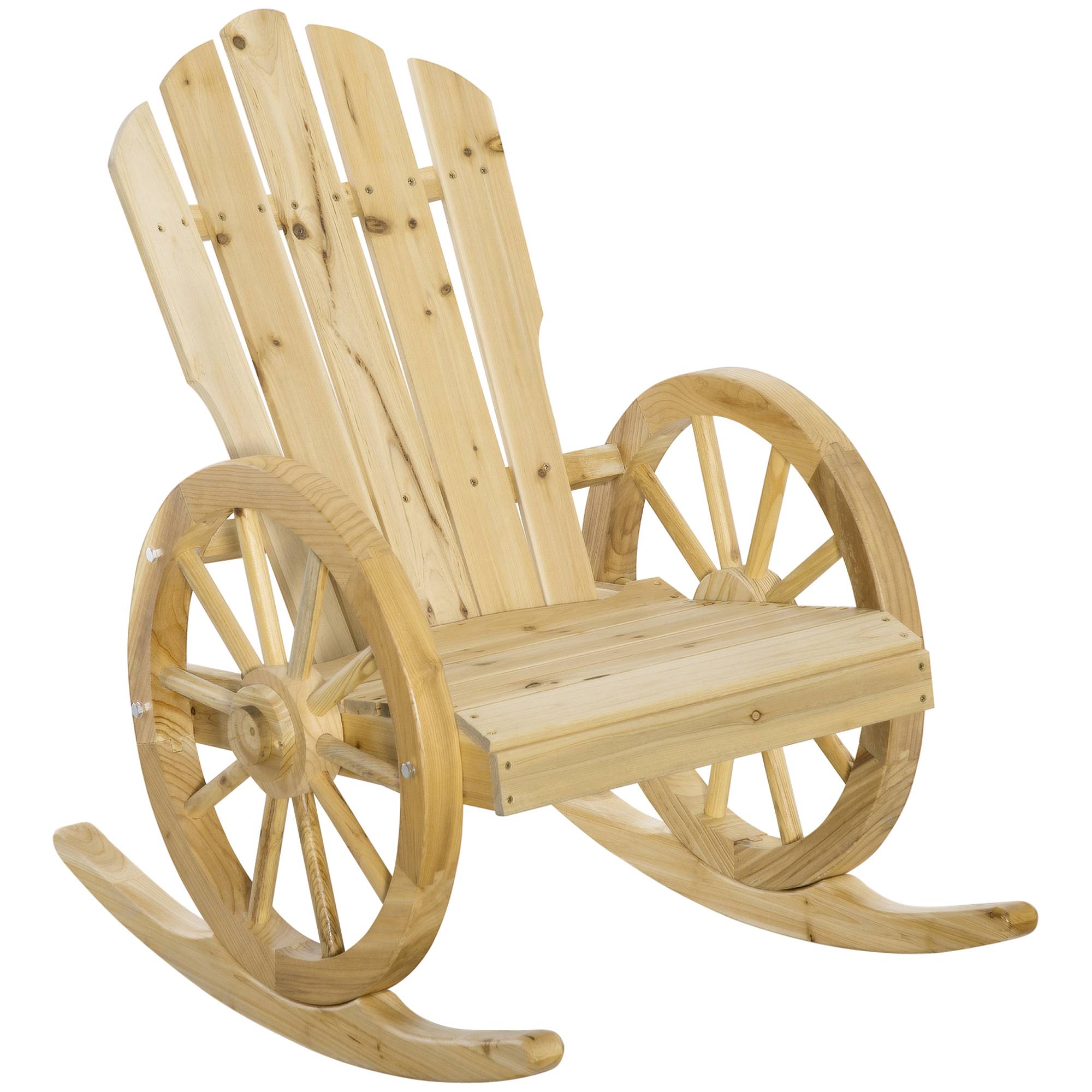 Fauteuil à Bascule Rustique Bois Sapin Jardin Terrasse Design Roue Naturel - ComfortXL Outdoor Living - Image 2