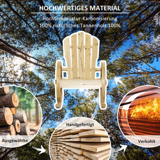 Fauteuil à Bascule Rustique Bois Sapin Jardin Terrasse Design Roue Naturel - ComfortXL Outdoor Living - Image 9