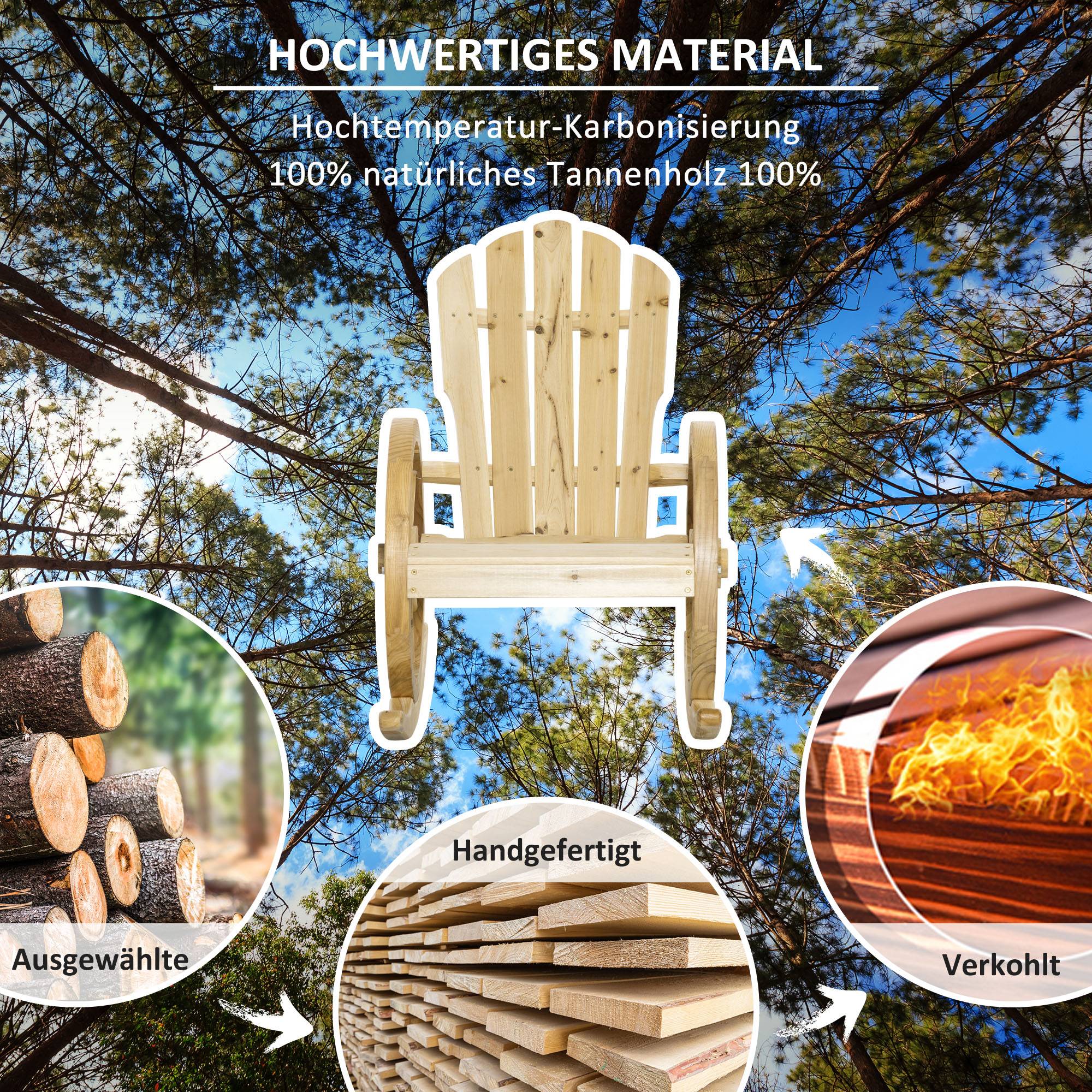 Fauteuil à Bascule Rustique Bois Sapin Jardin Terrasse Design Roue Naturel - ComfortXL Outdoor Living - Image 9