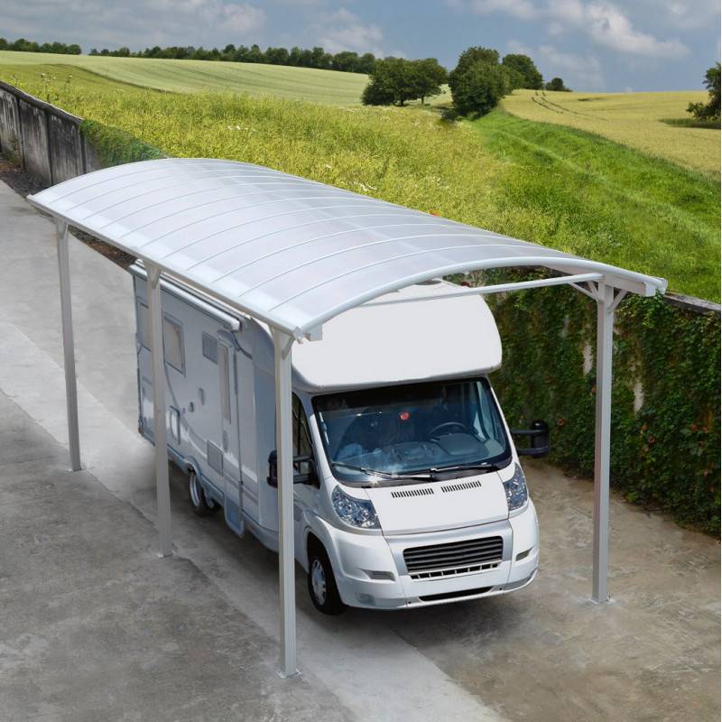 Carport aluminium blanc 27,36 m² pour camping-car, toiture polycarbonate 6mm X-Metal - Image 1